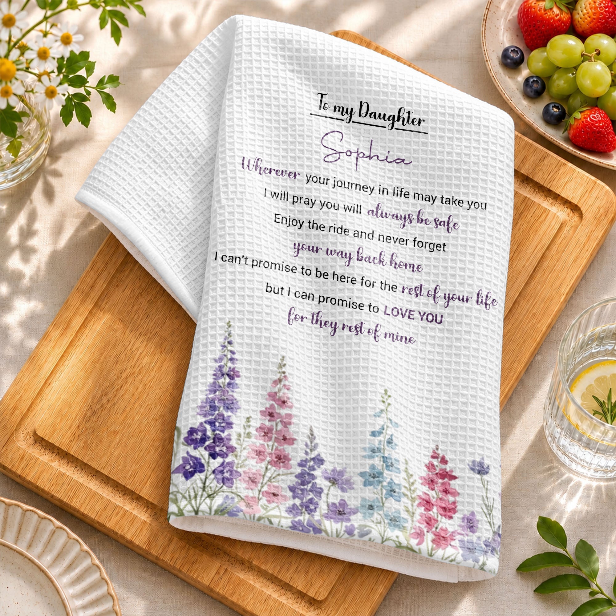 Personalized Kitchen Towel Gift for Daughter - Birth Flower Design