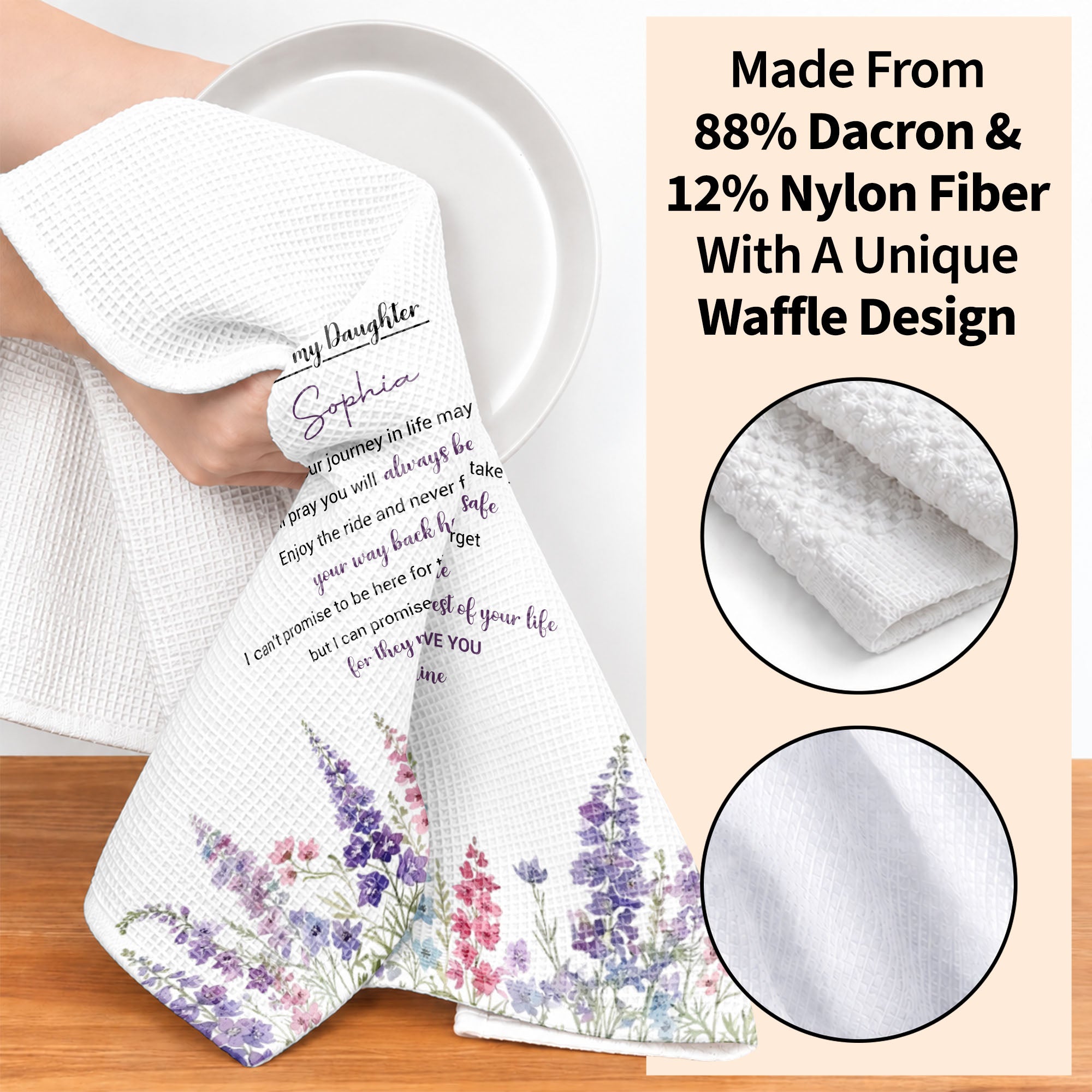 Personalized Kitchen Towel Gift for Daughter - Birth Flower Design