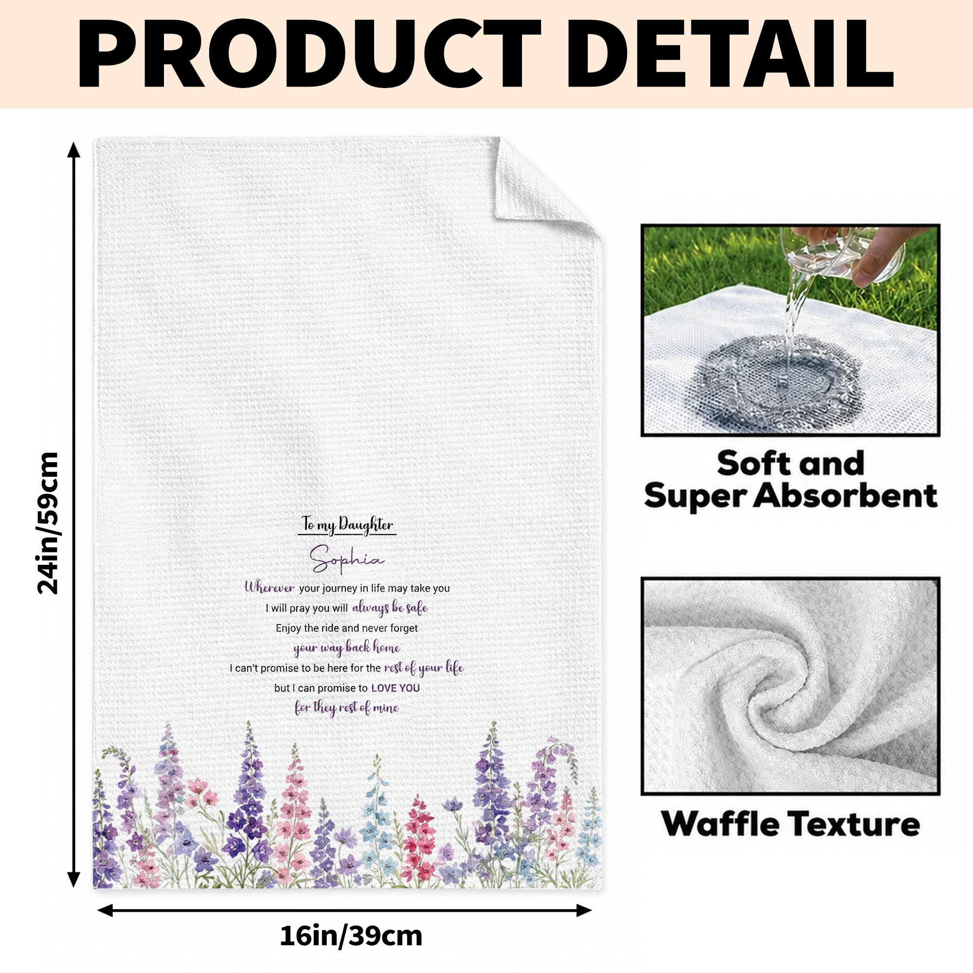 Personalized Kitchen Towel Gift for Daughter - Birth Flower Design