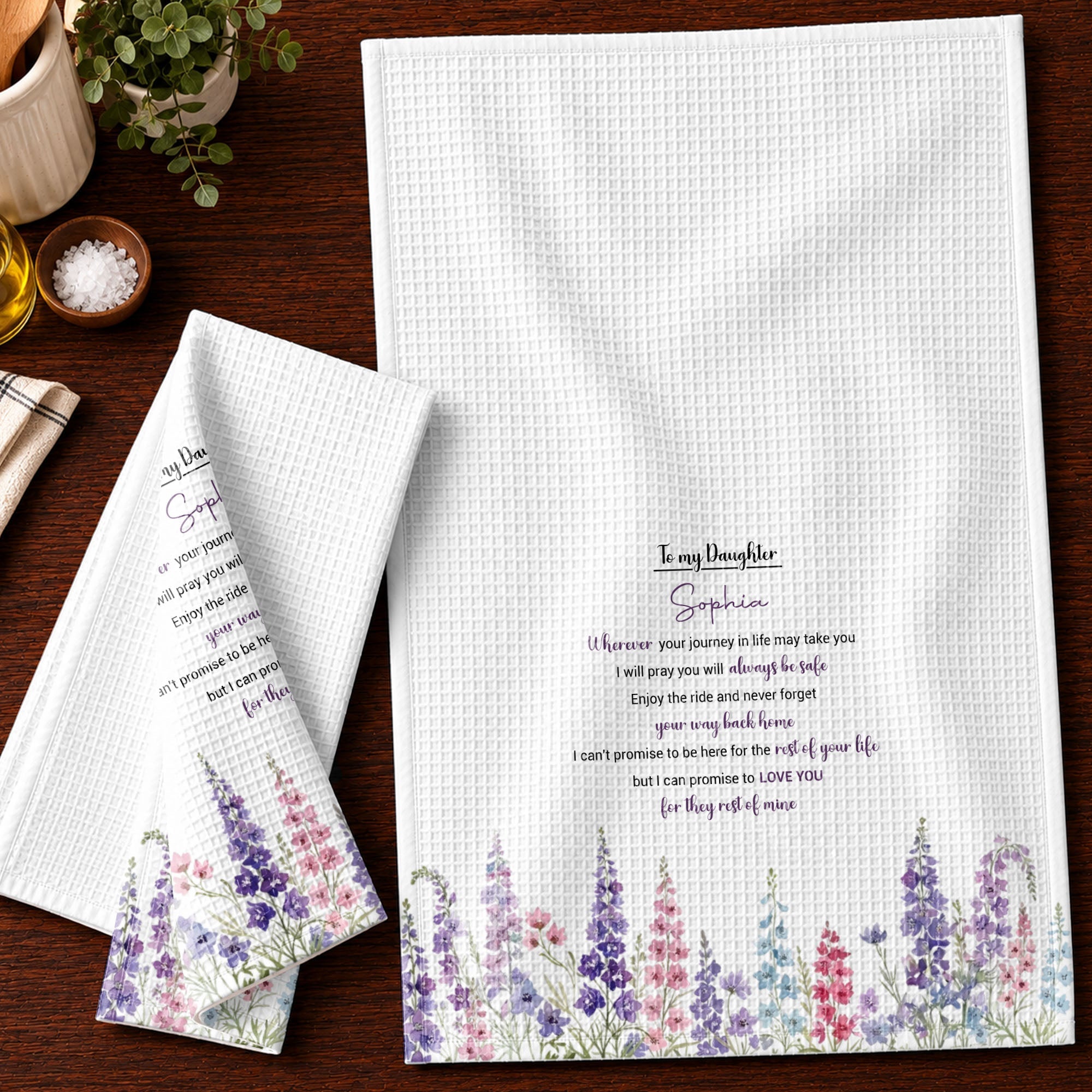 Personalized Kitchen Towel Gift for Daughter - Birth Flower Design