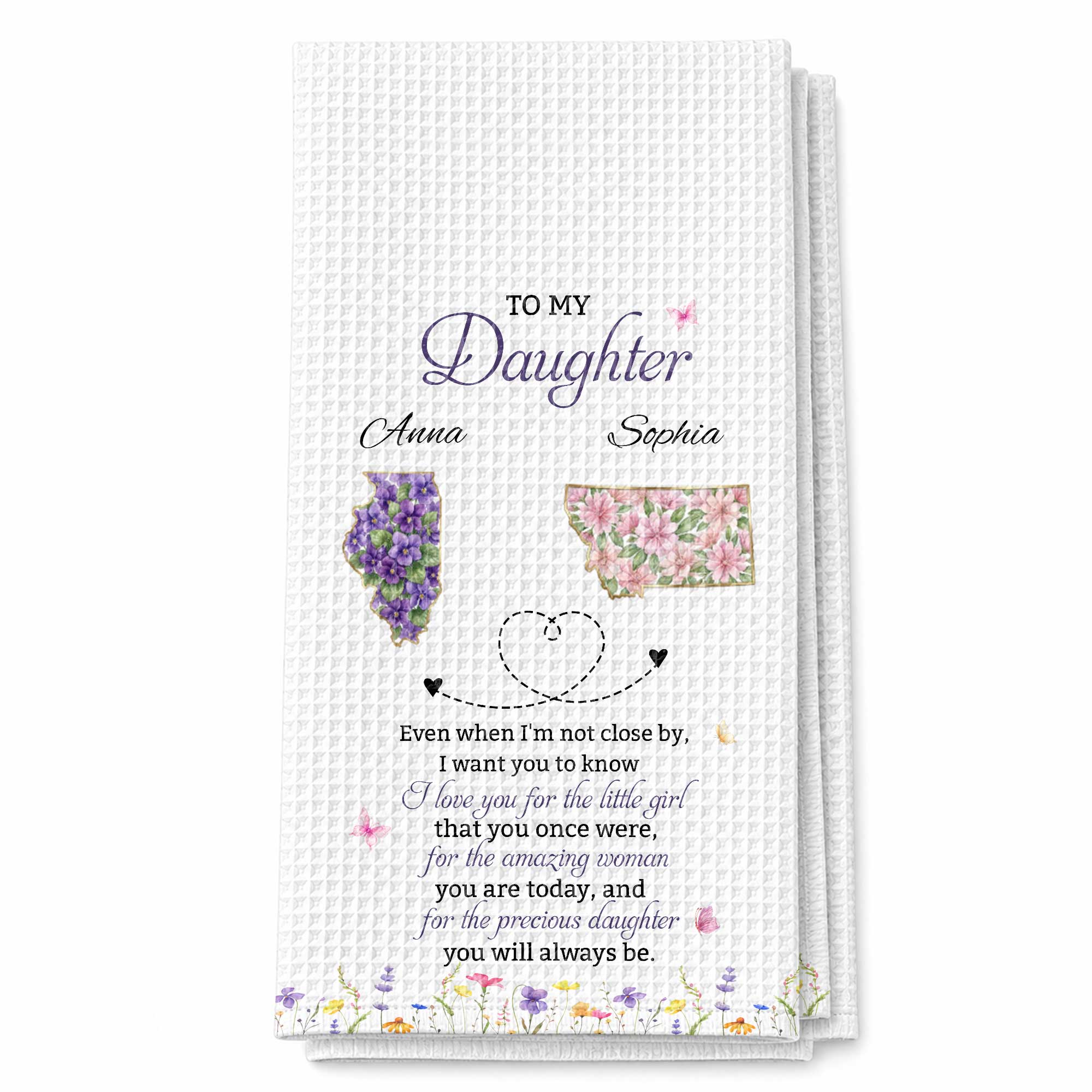 Personalized Kitchen Towel Custom State Map Gift for Daughter