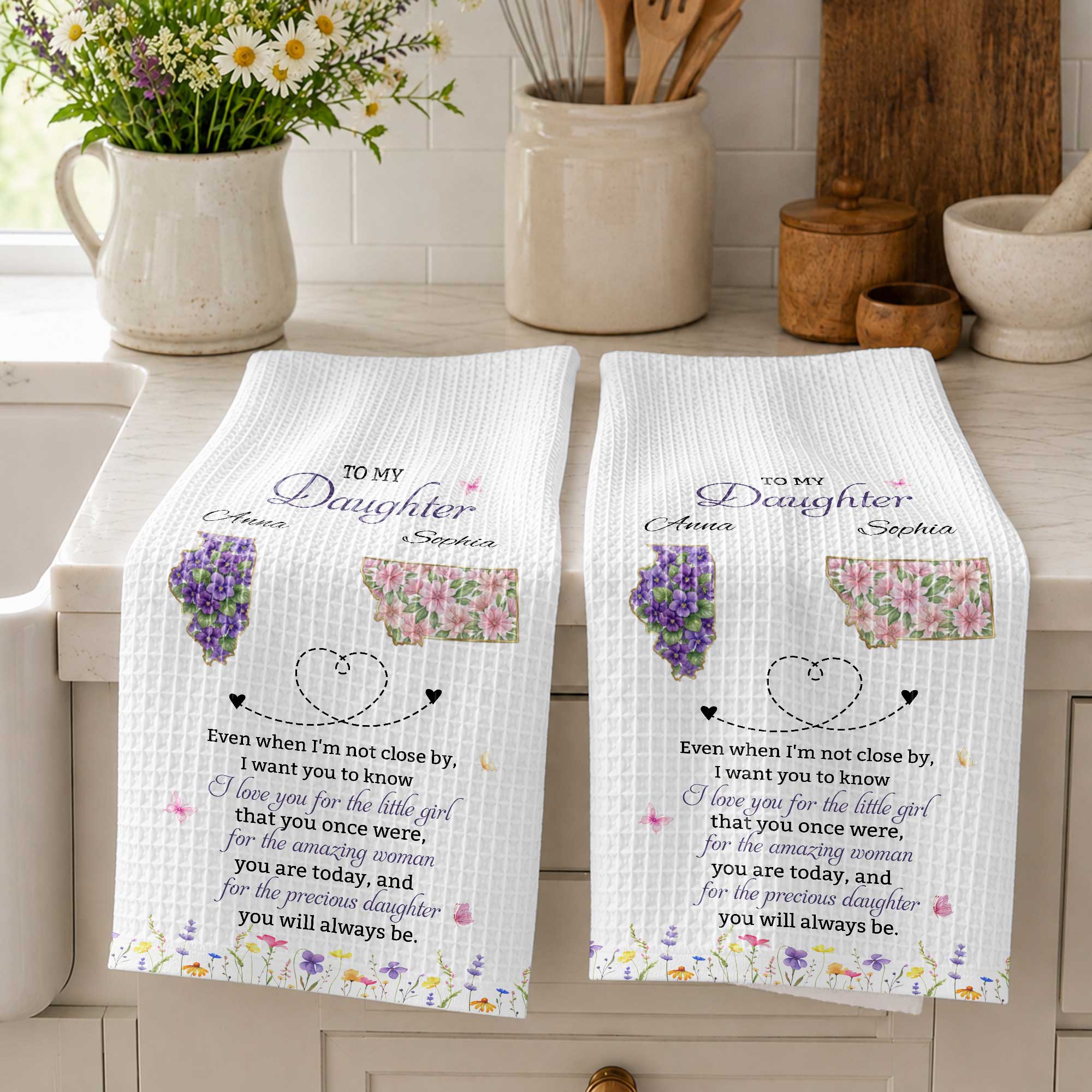 Personalized Kitchen Towel Custom State Map Gift for Daughter