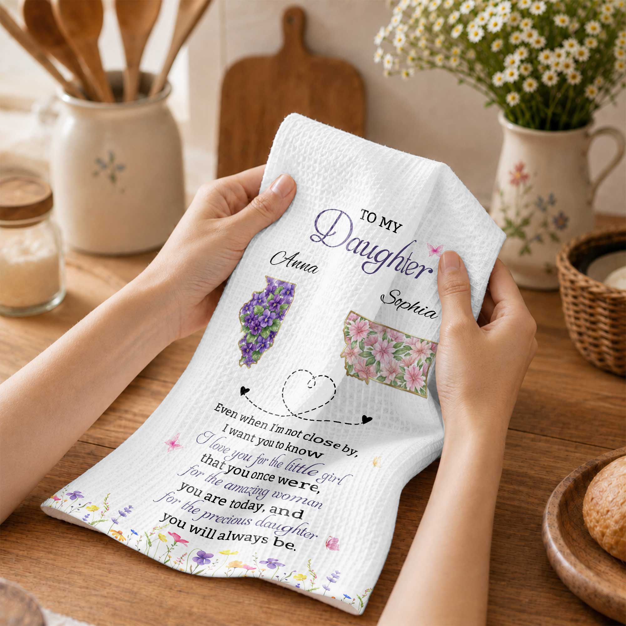 Personalized Kitchen Towel Custom State Map Gift for Daughter