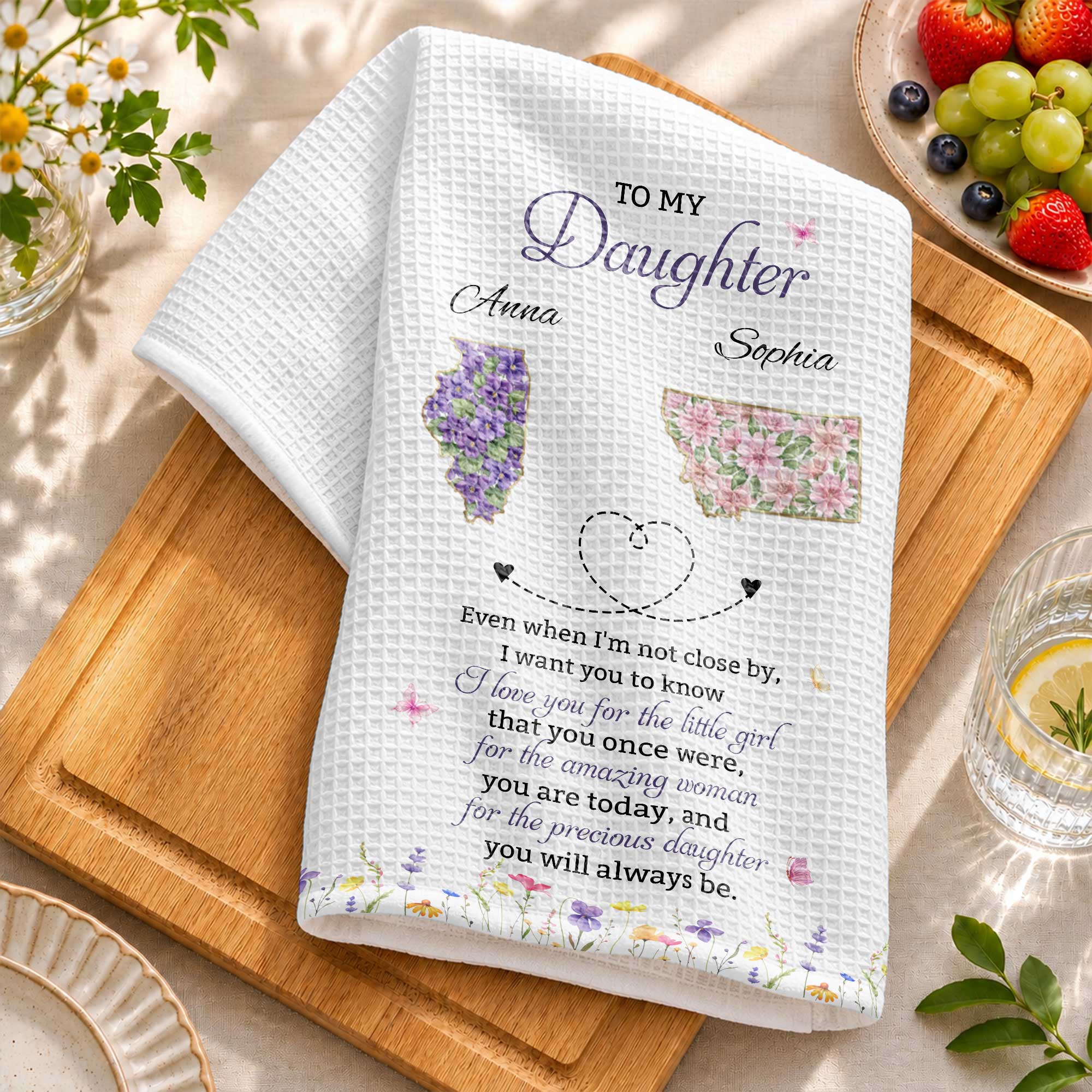Personalized Kitchen Towel Custom State Map Gift for Daughter