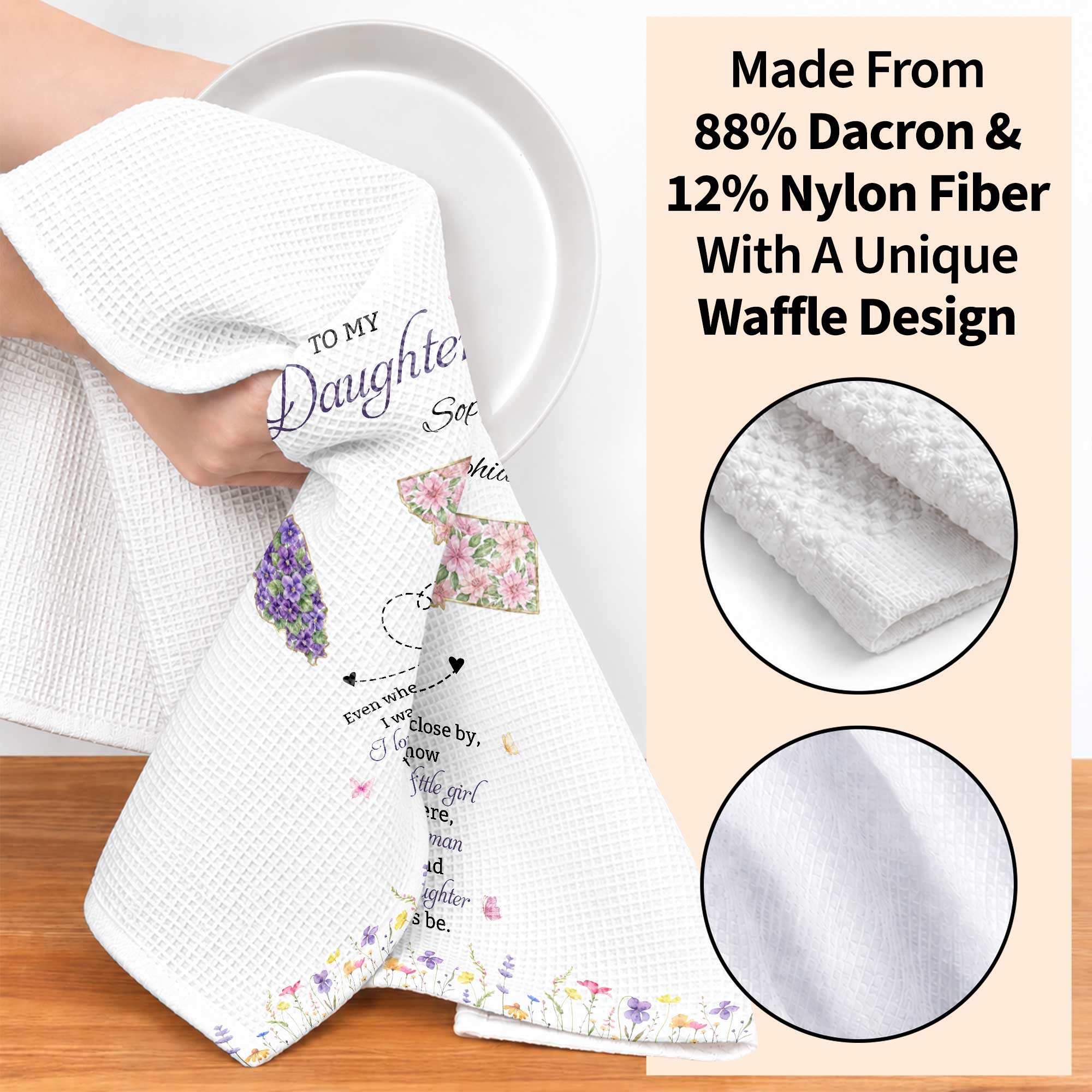 Personalized Kitchen Towel Custom State Map Gift for Daughter