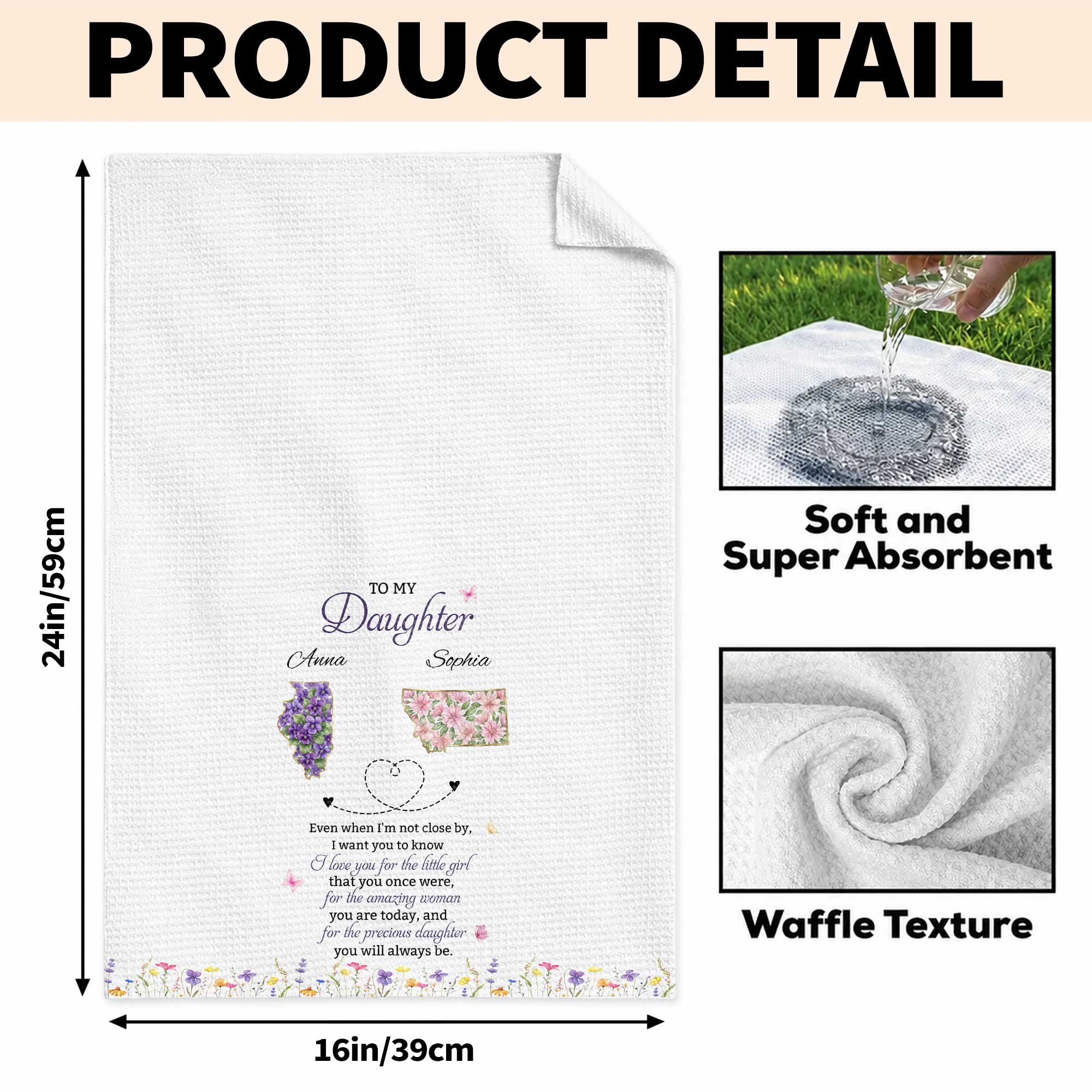 Personalized Kitchen Towel Custom State Map Gift for Daughter