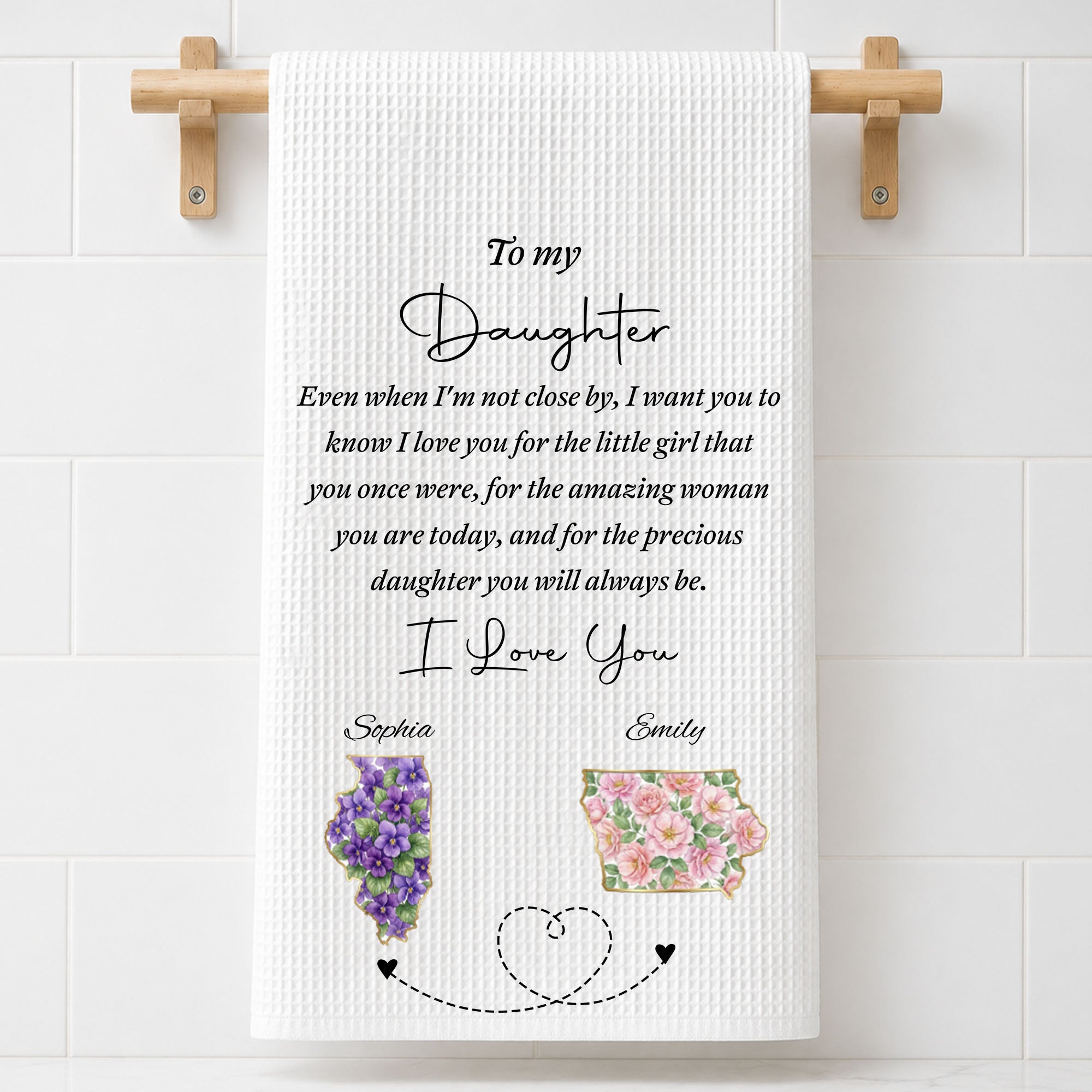 Personalized Kitchen Towel Custom State Art for Daughter Gift