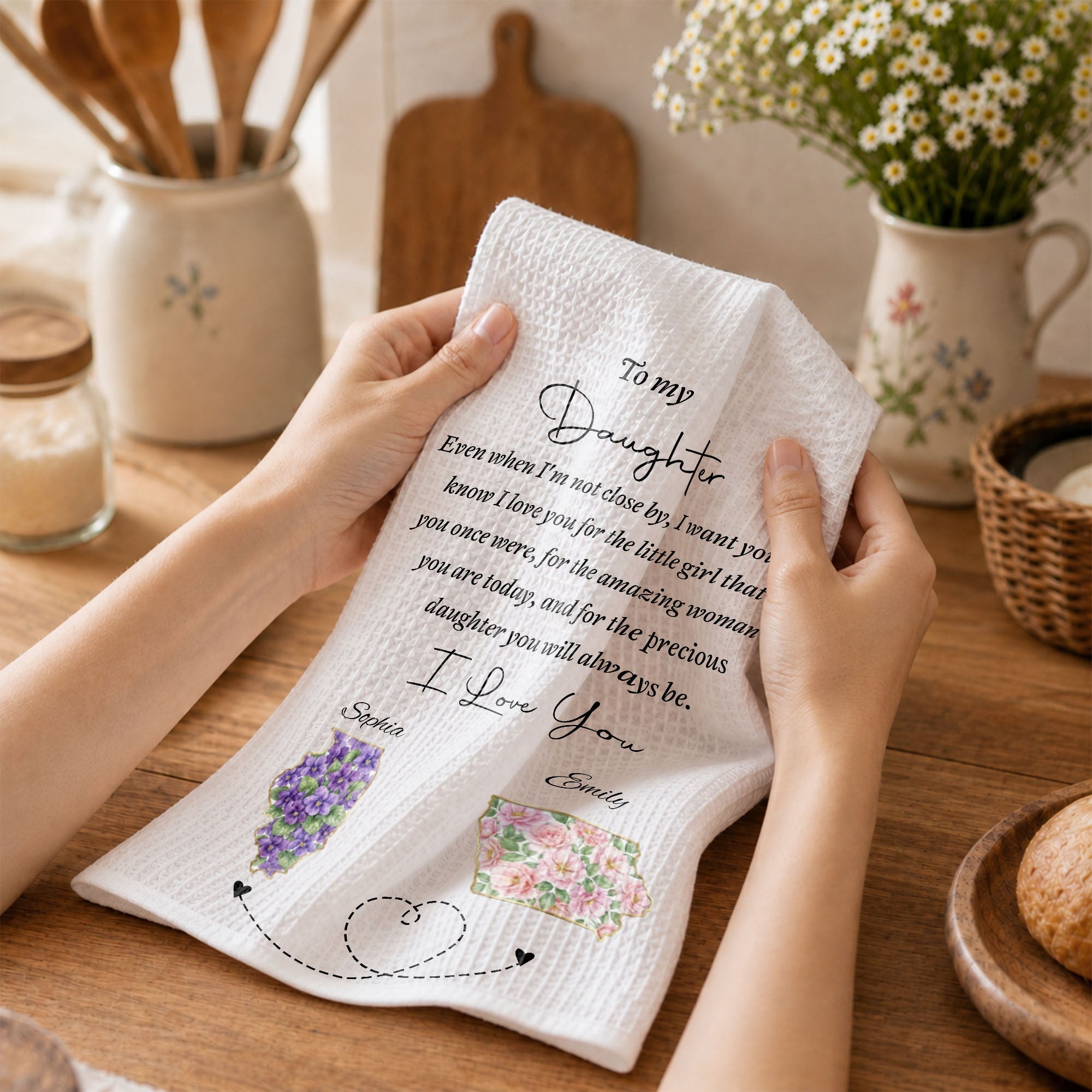 Personalized Kitchen Towel Custom State Art for Daughter Gift