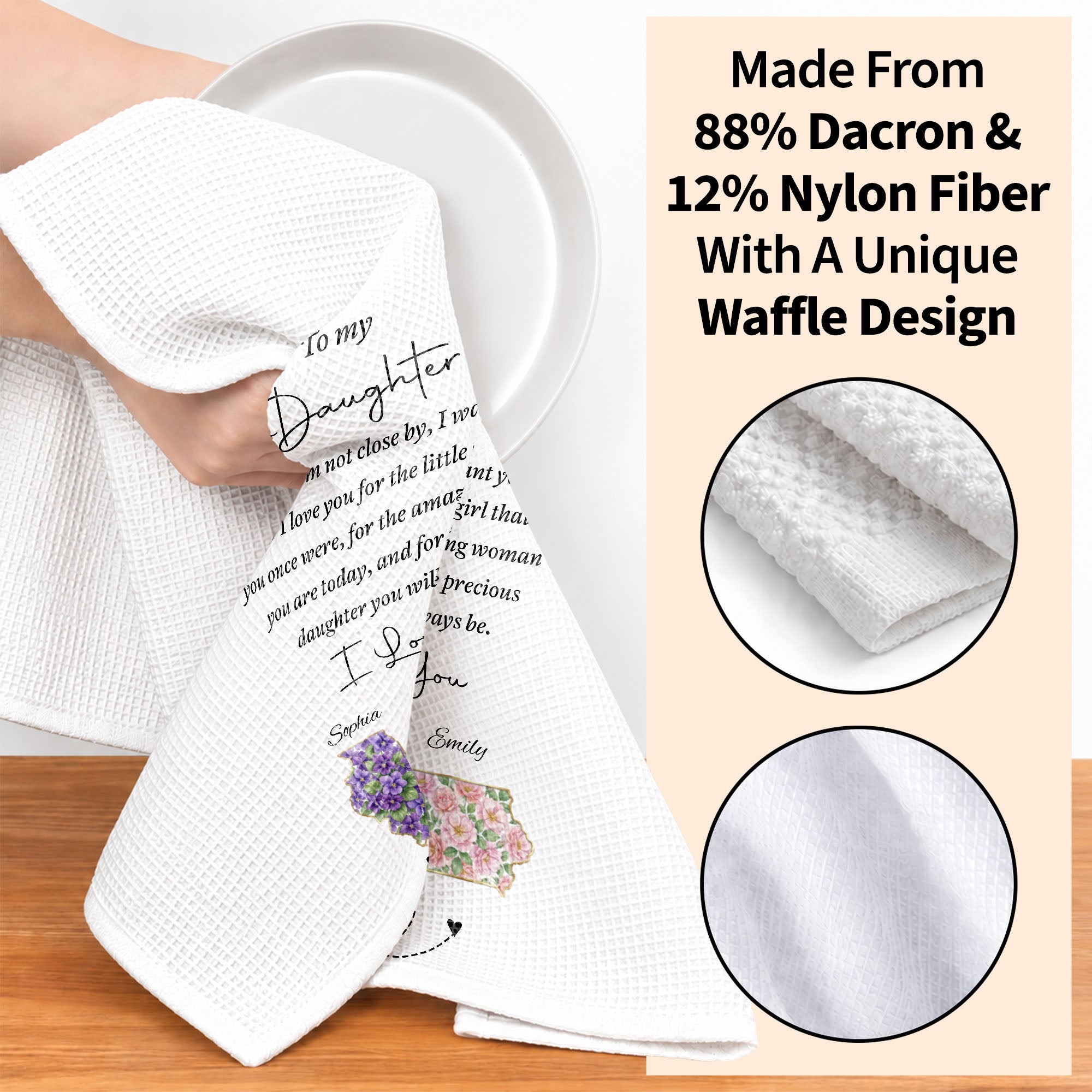 Personalized Kitchen Towel Custom State Art for Daughter Gift