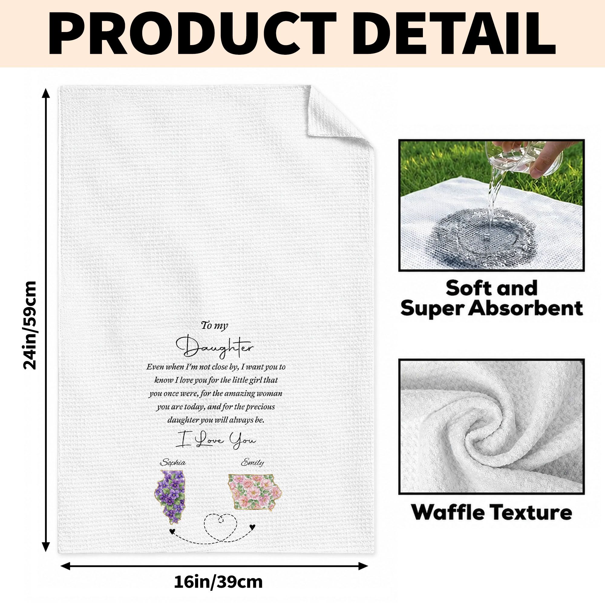 Personalized Kitchen Towel Custom State Art for Daughter Gift