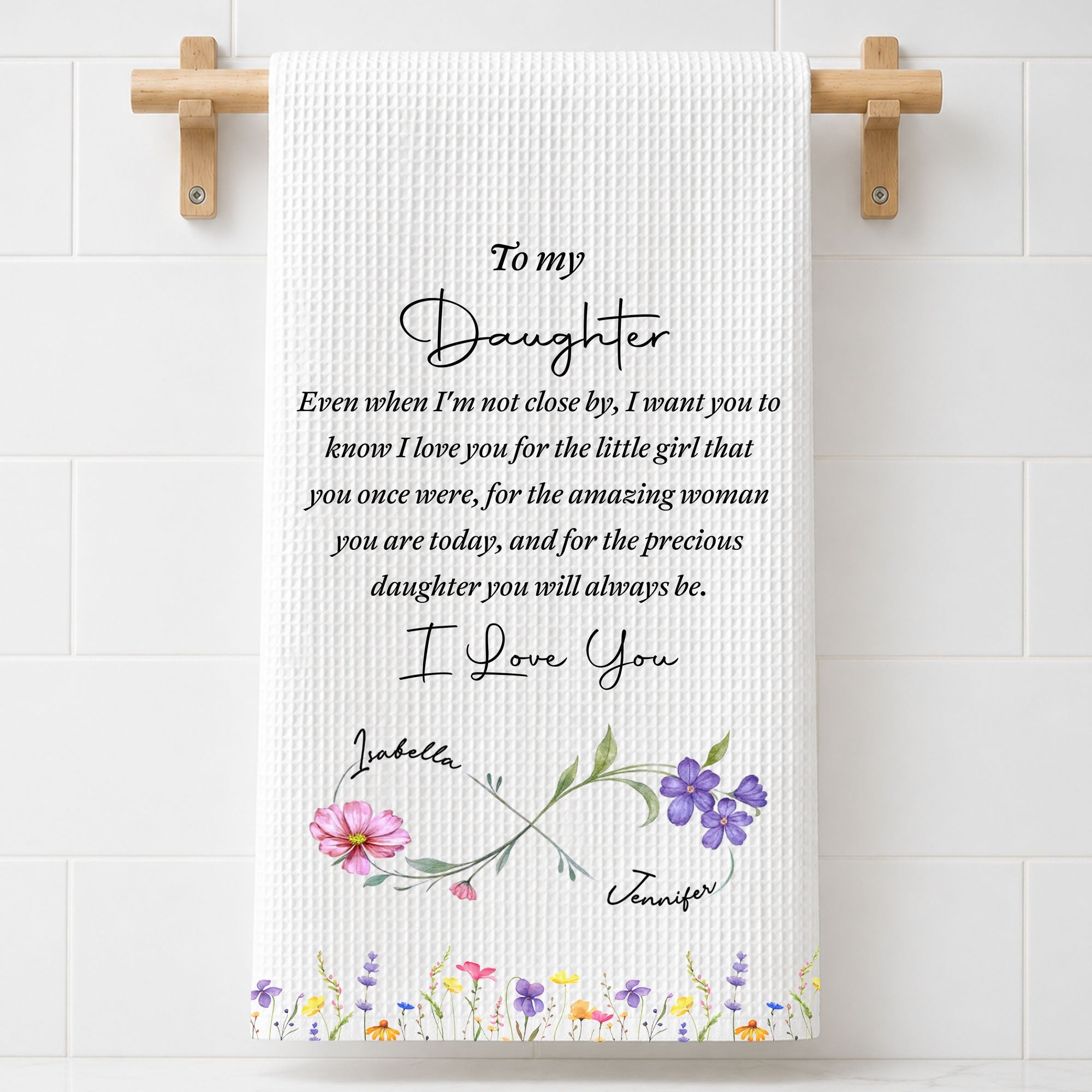 Personalized Kitchen Towel for Daughter with Birth Month Flower Gift