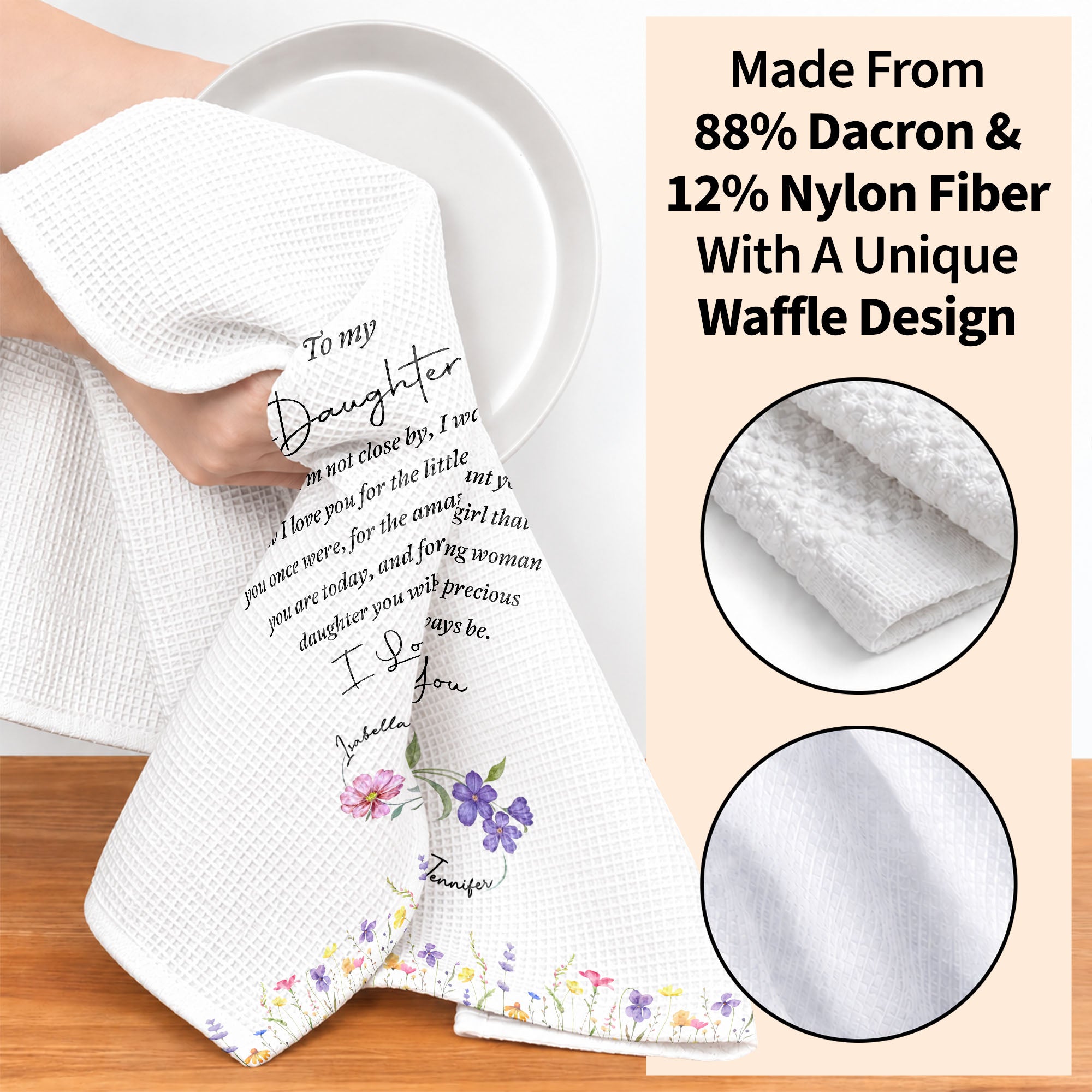 Personalized Kitchen Towel for Daughter with Birth Month Flower Gift
