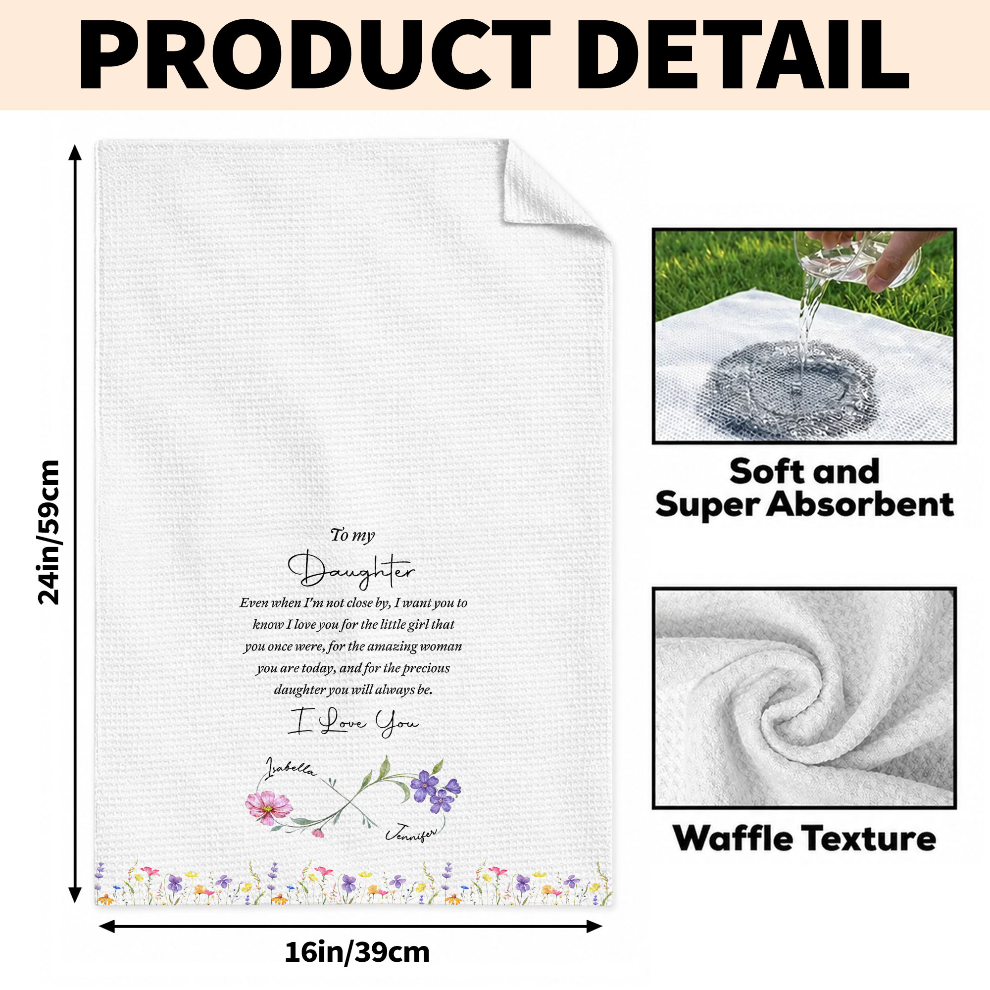 Personalized Kitchen Towel for Daughter with Birth Month Flower Gift