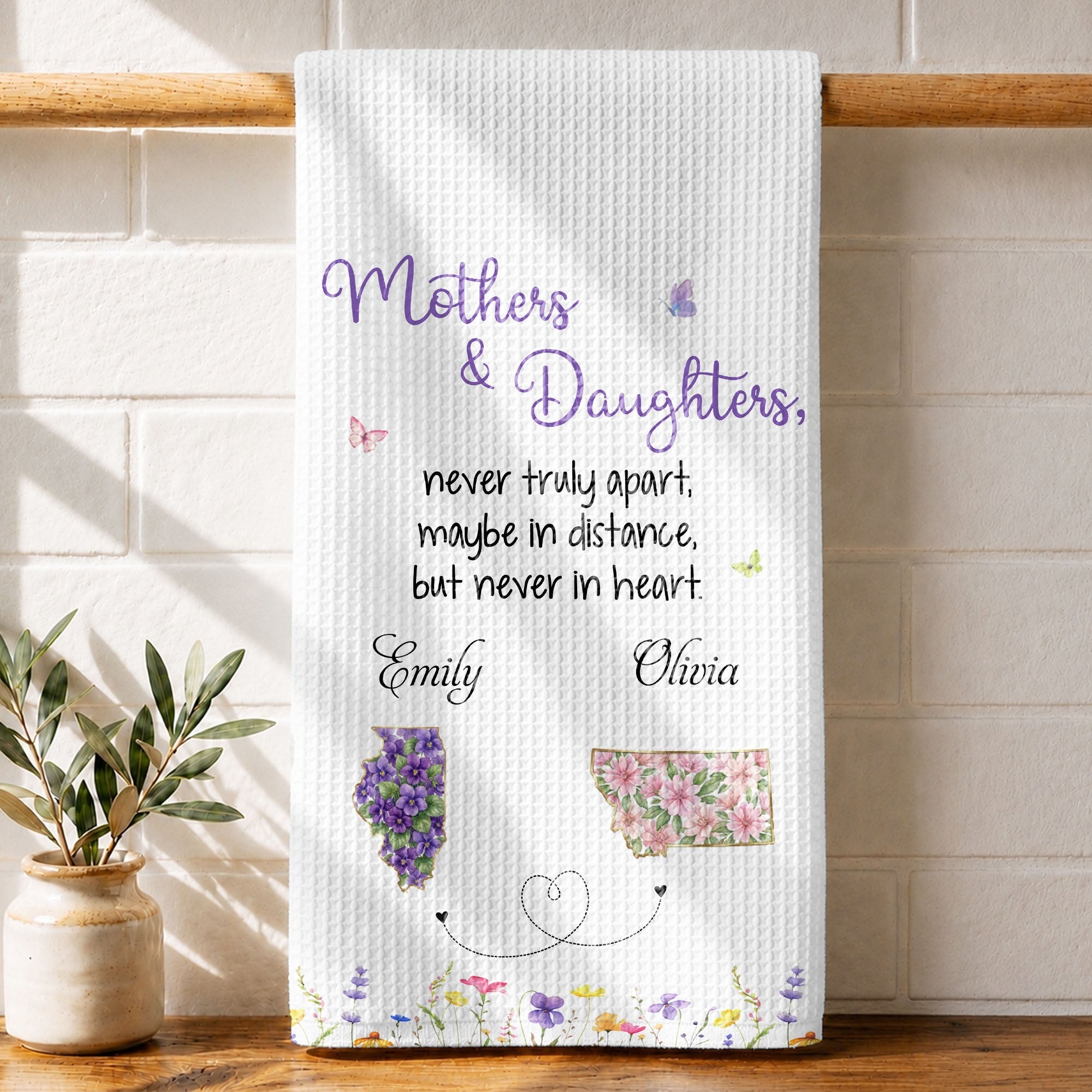Personalized Kitchen Towel Custom State Flowers Gift for Mom