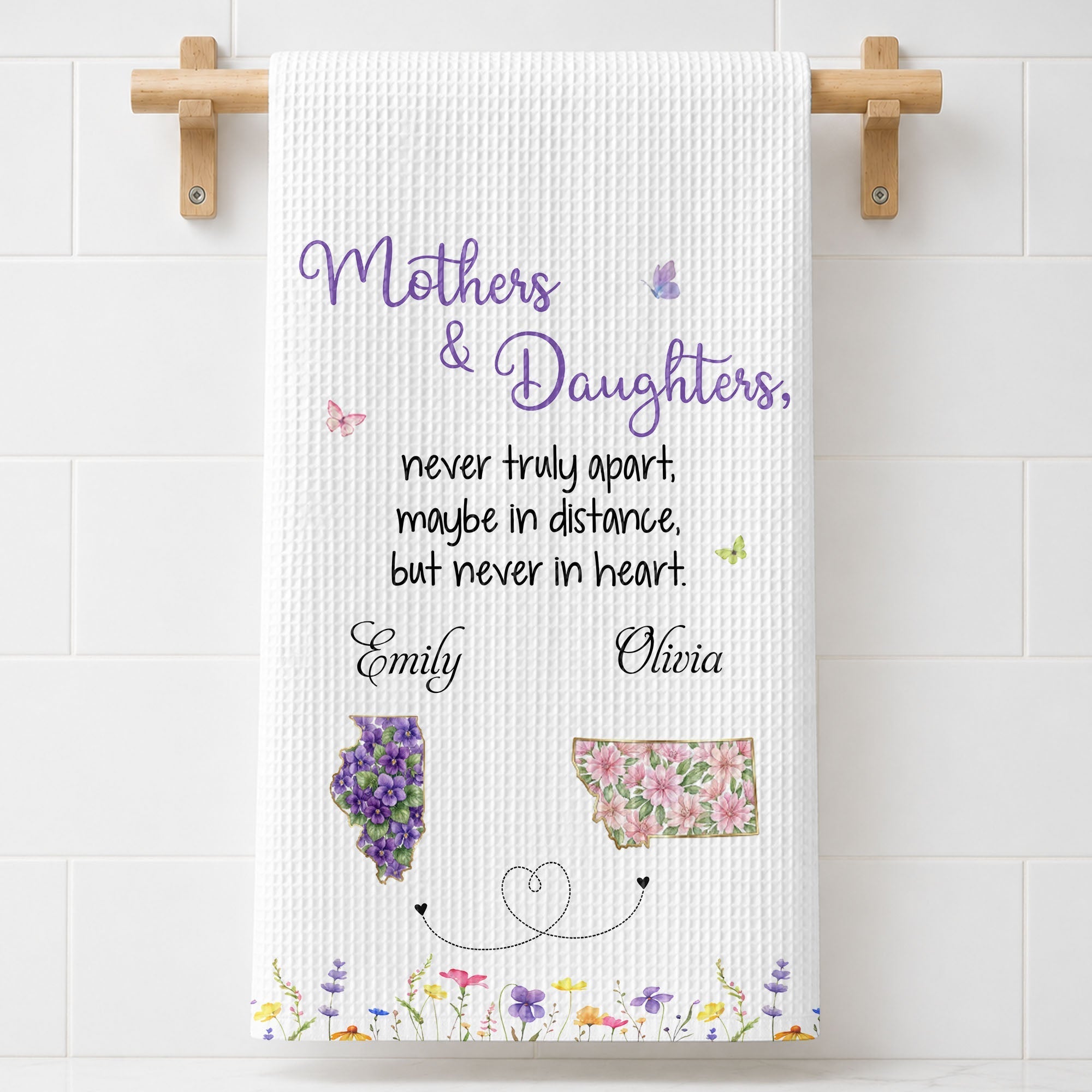 Personalized Kitchen Towel Custom State Flowers Gift for Mom