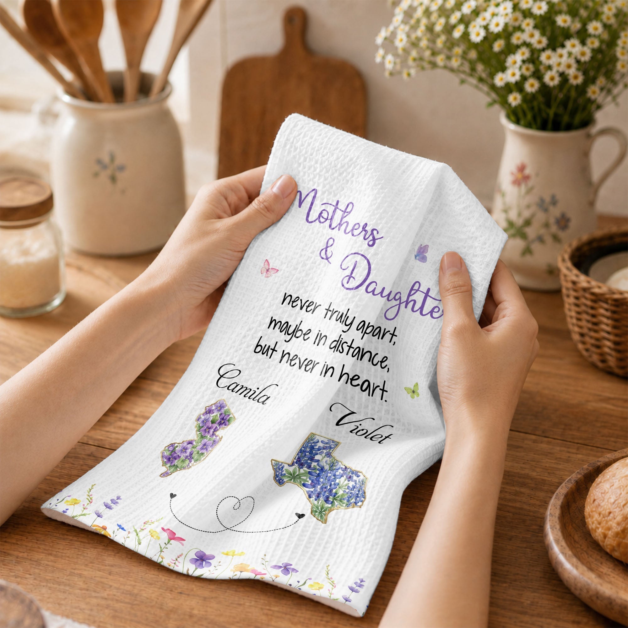 Personalized Kitchen Towel Custom State Flowers Gift for Mom