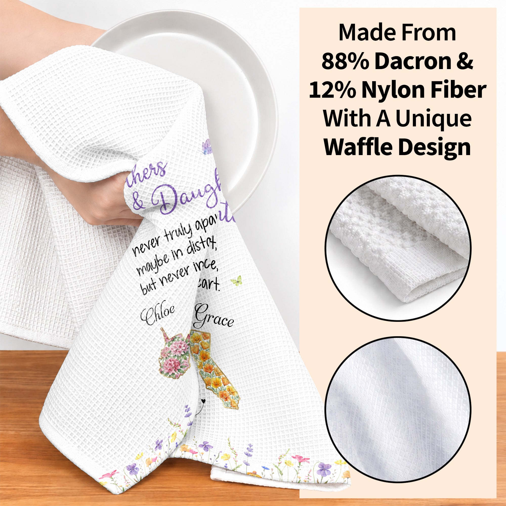 Personalized Kitchen Towel Custom State Flowers Gift for Mom