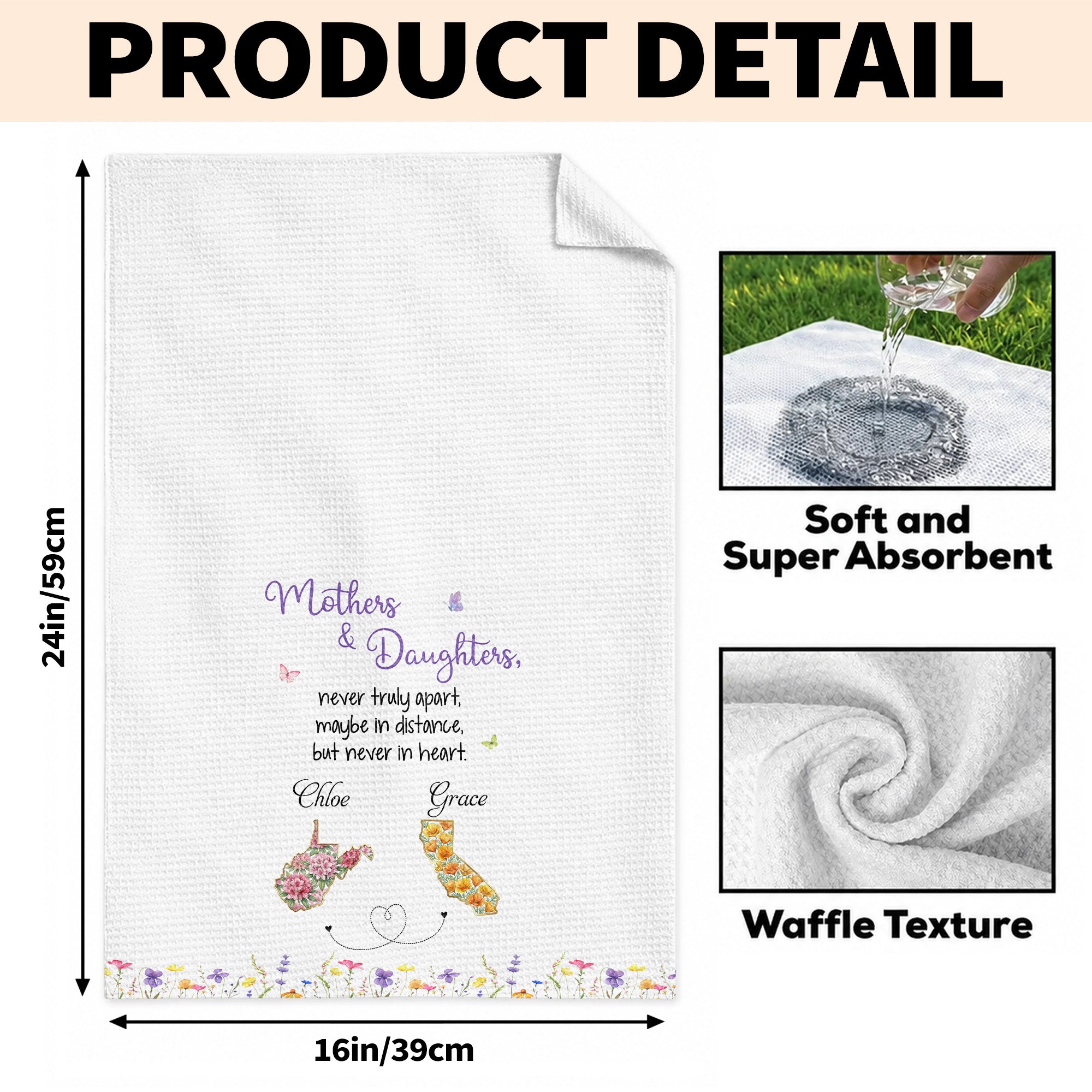Personalized Kitchen Towel Custom State Flowers Gift for Mom