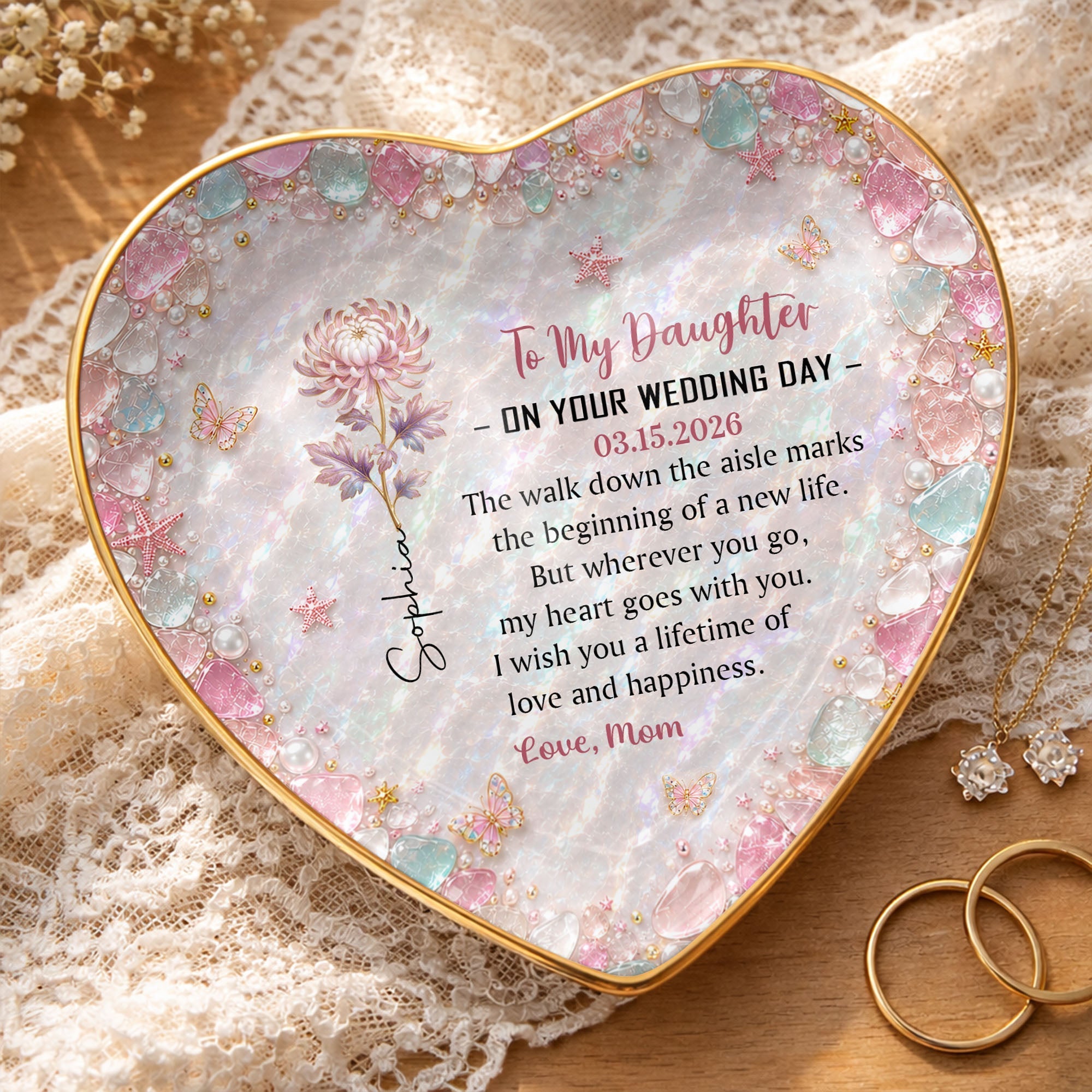 Personalized Heart Jewelry Dish Custom Name Gift for Daughter Wedding Day