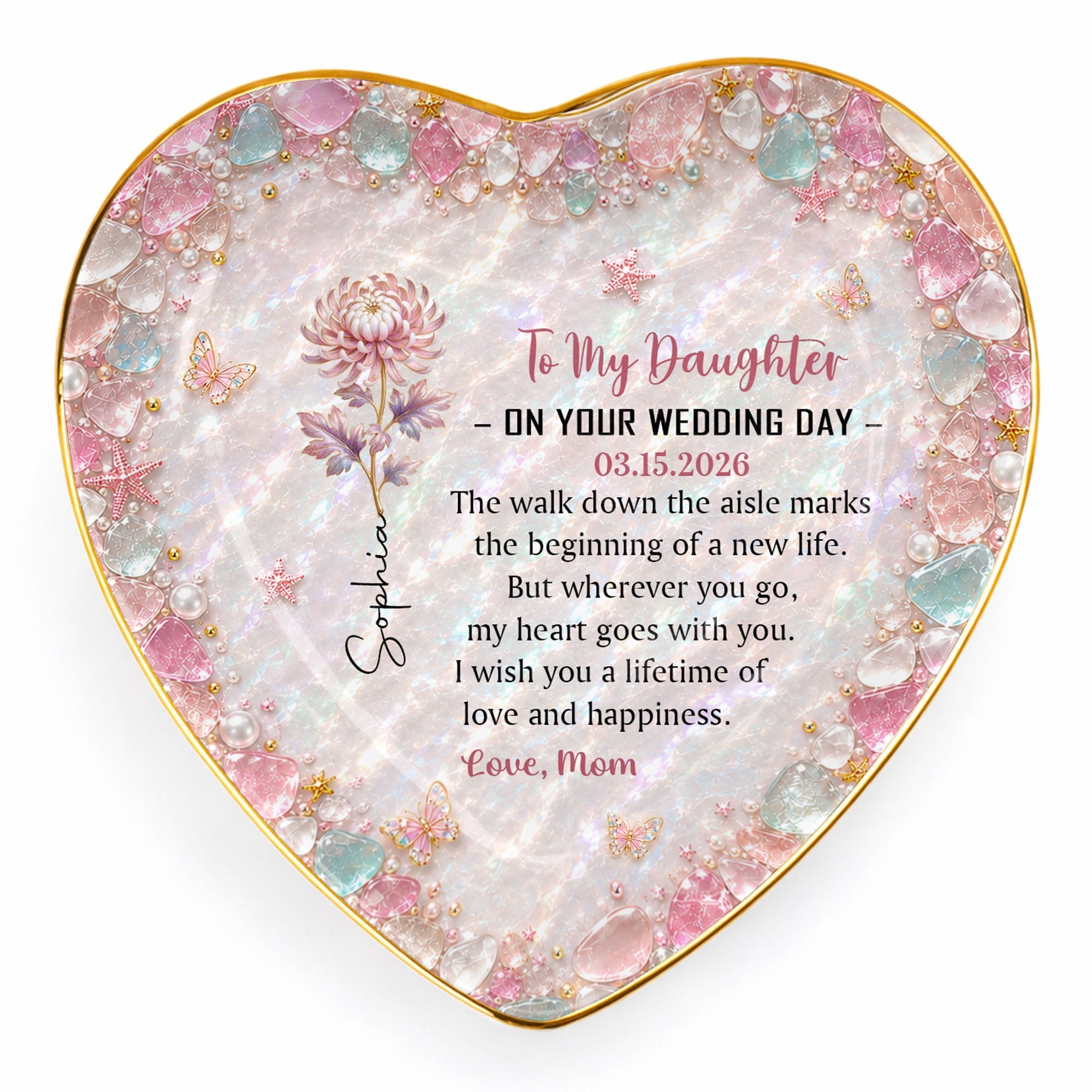Personalized Heart Jewelry Dish Custom Name Gift for Daughter Wedding Day