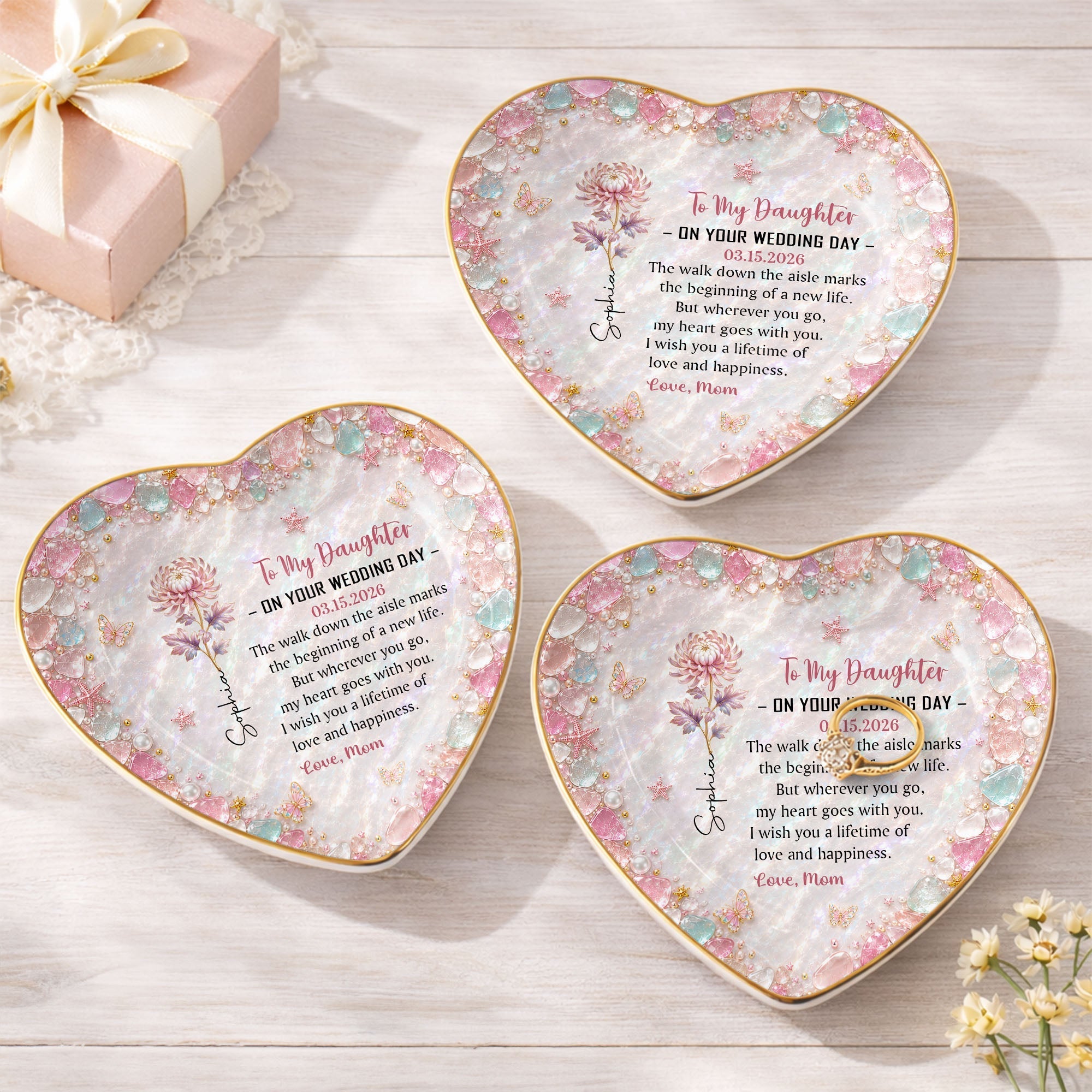 Personalized Heart Jewelry Dish Custom Name Gift for Daughter Wedding Day