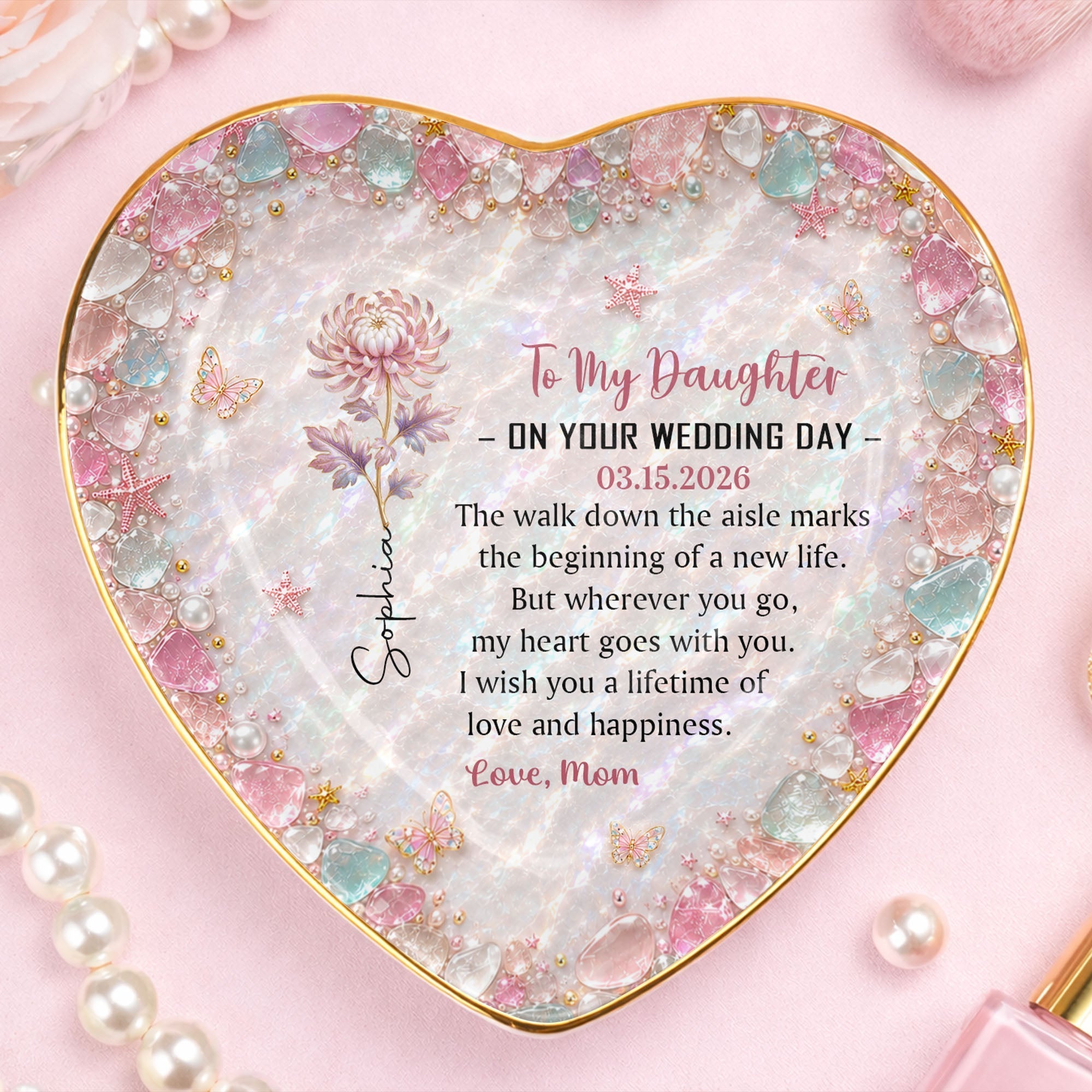 Personalized Heart Jewelry Dish Custom Name Gift for Daughter Wedding Day