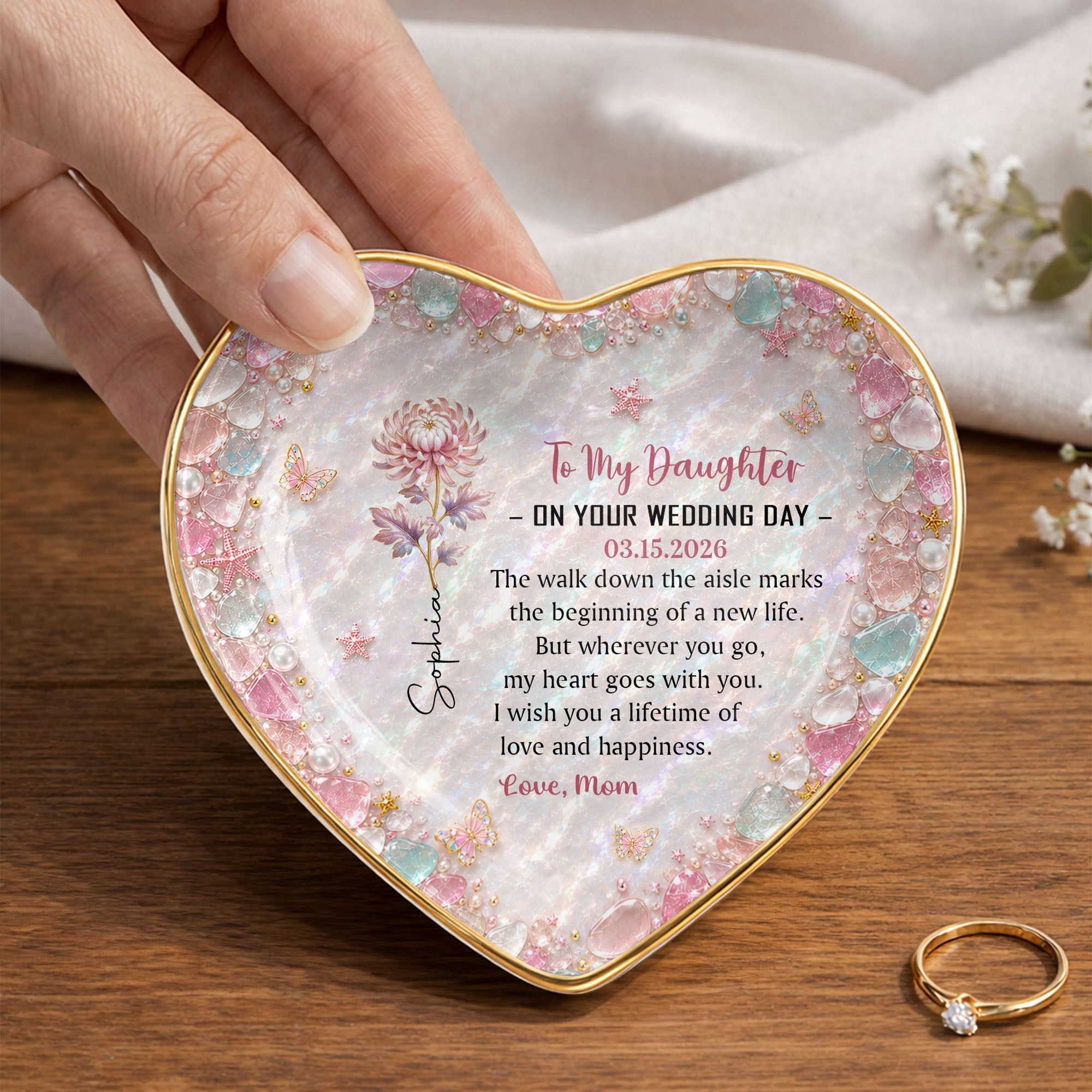 Personalized Heart Jewelry Dish Custom Name Gift for Daughter Wedding Day