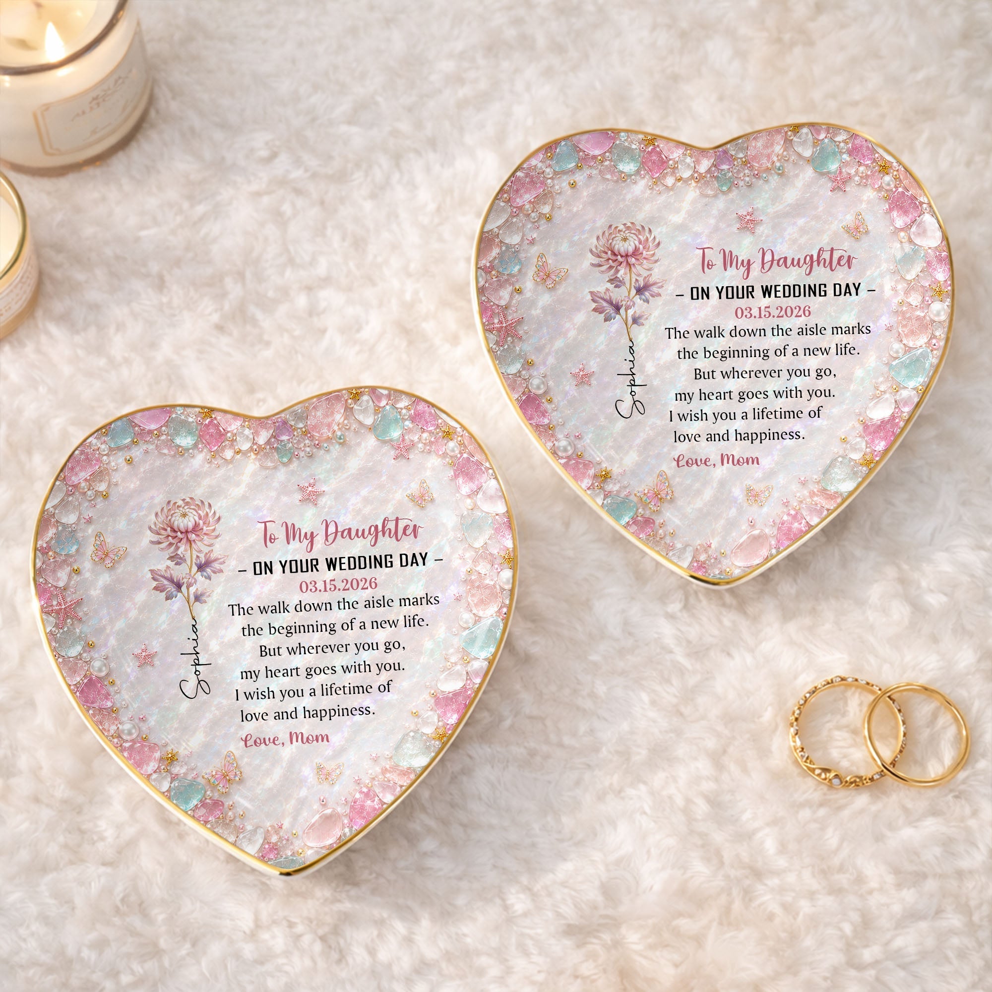 Personalized Heart Jewelry Dish Custom Name Gift for Daughter Wedding Day