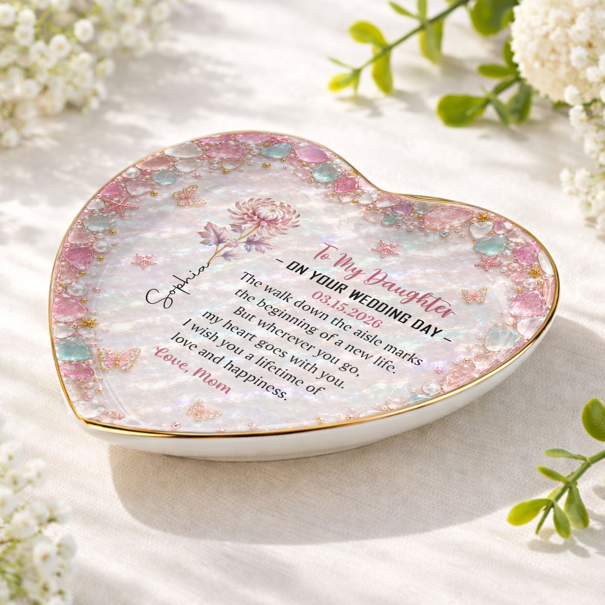Personalized Heart Jewelry Dish Custom Name Gift for Daughter Wedding Day