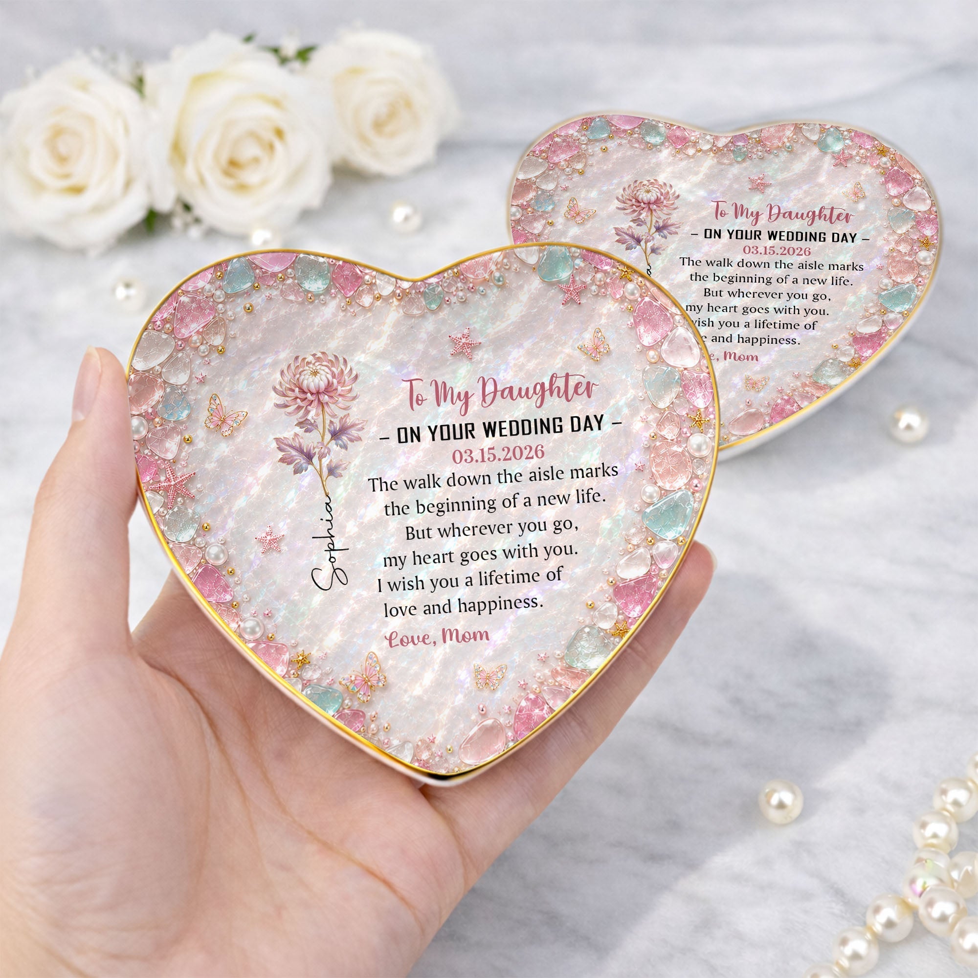 Personalized Heart Jewelry Dish Custom Name Gift for Daughter Wedding Day