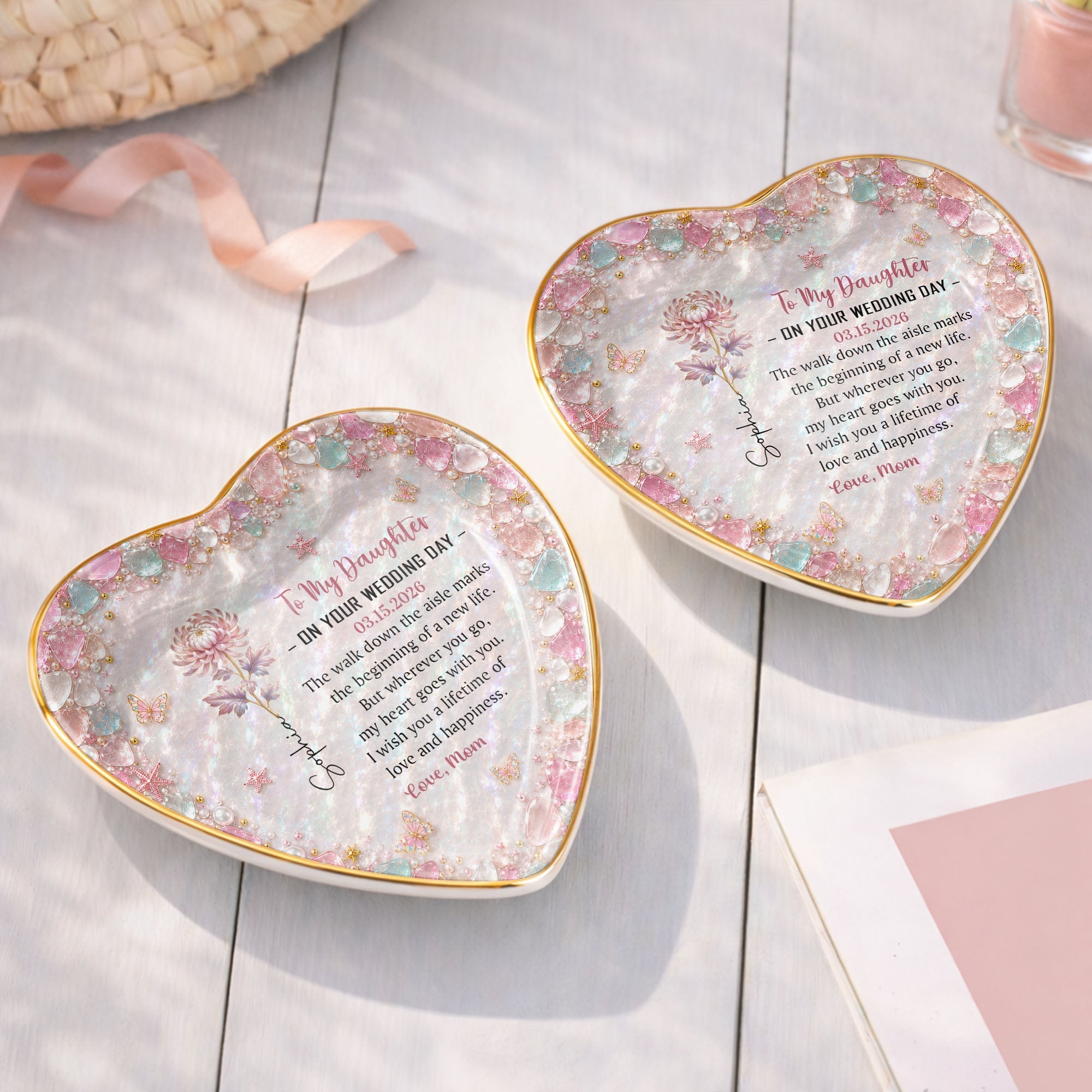 Personalized Heart Jewelry Dish Custom Name Gift for Daughter Wedding Day