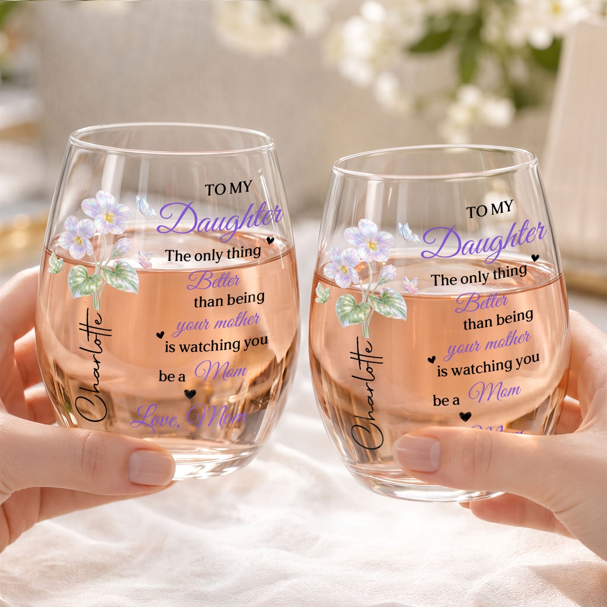 Personalized Stemless Wine Glass Custom Name Gift for Daughter