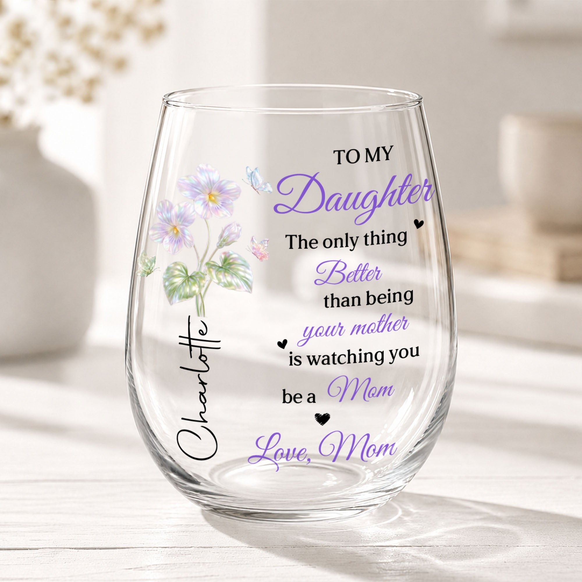 Personalized Stemless Wine Glass Custom Name Gift for Daughter
