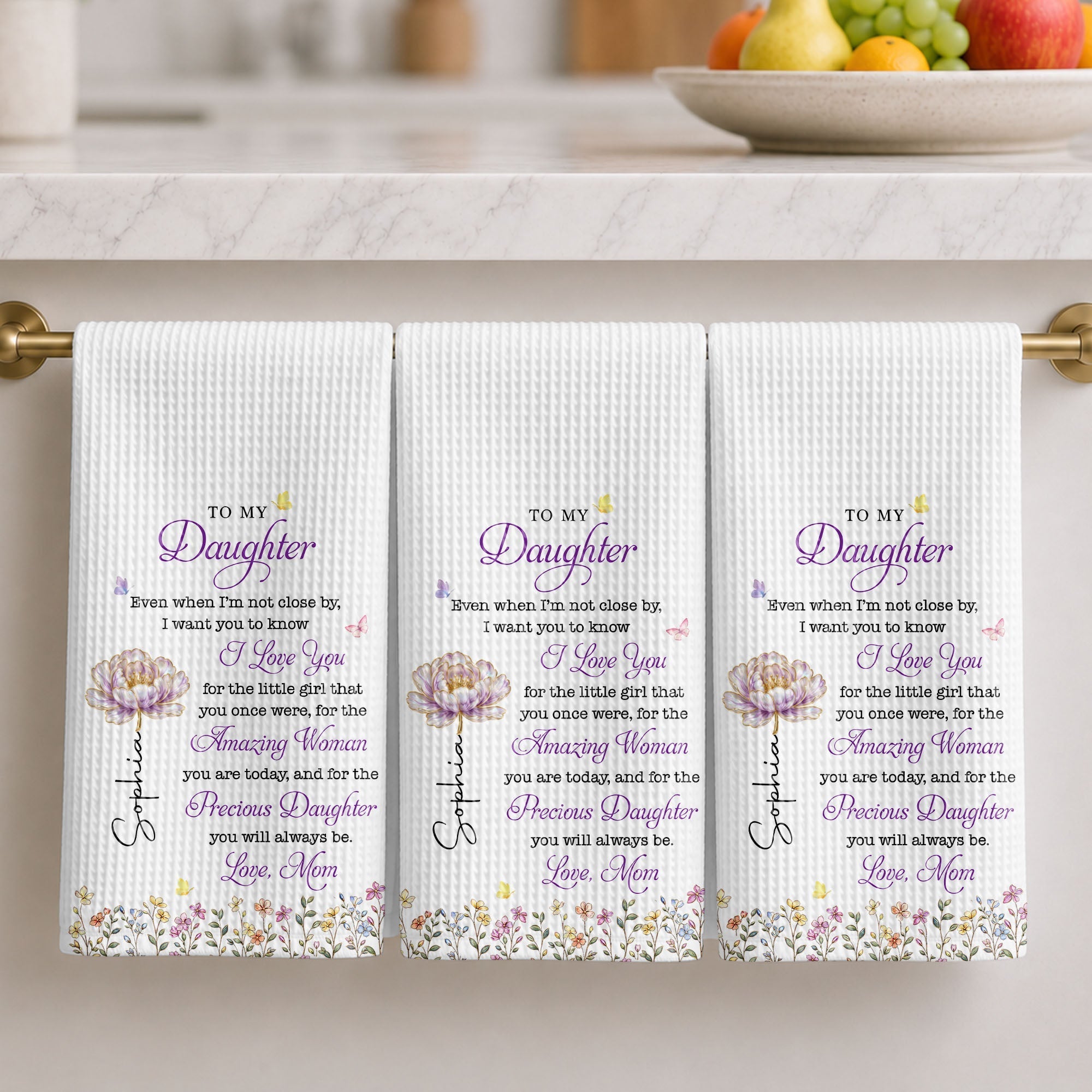 Personalized Kitchen Towel for Daughter with Butterflies Gift