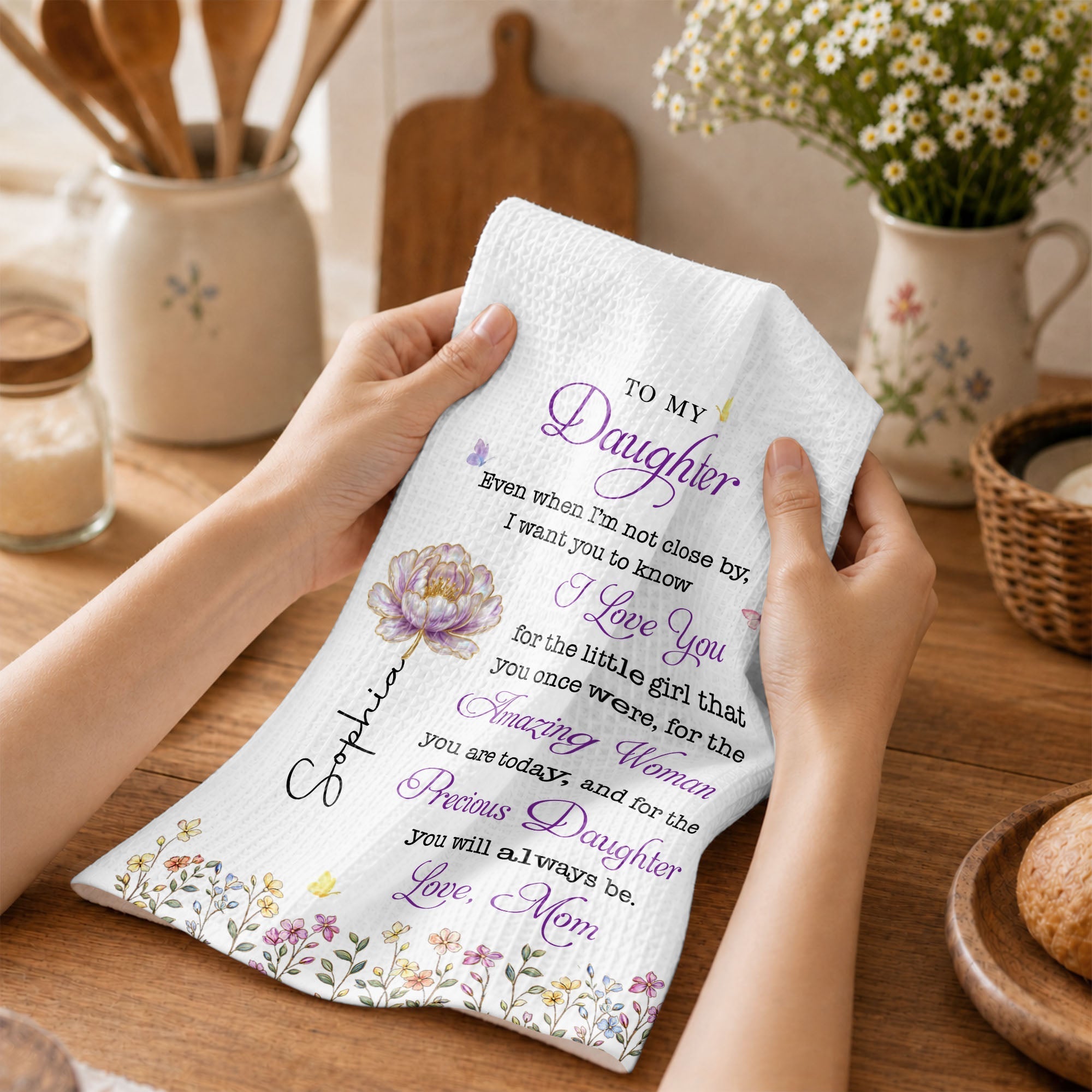 Personalized Kitchen Towel for Daughter with Butterflies Gift
