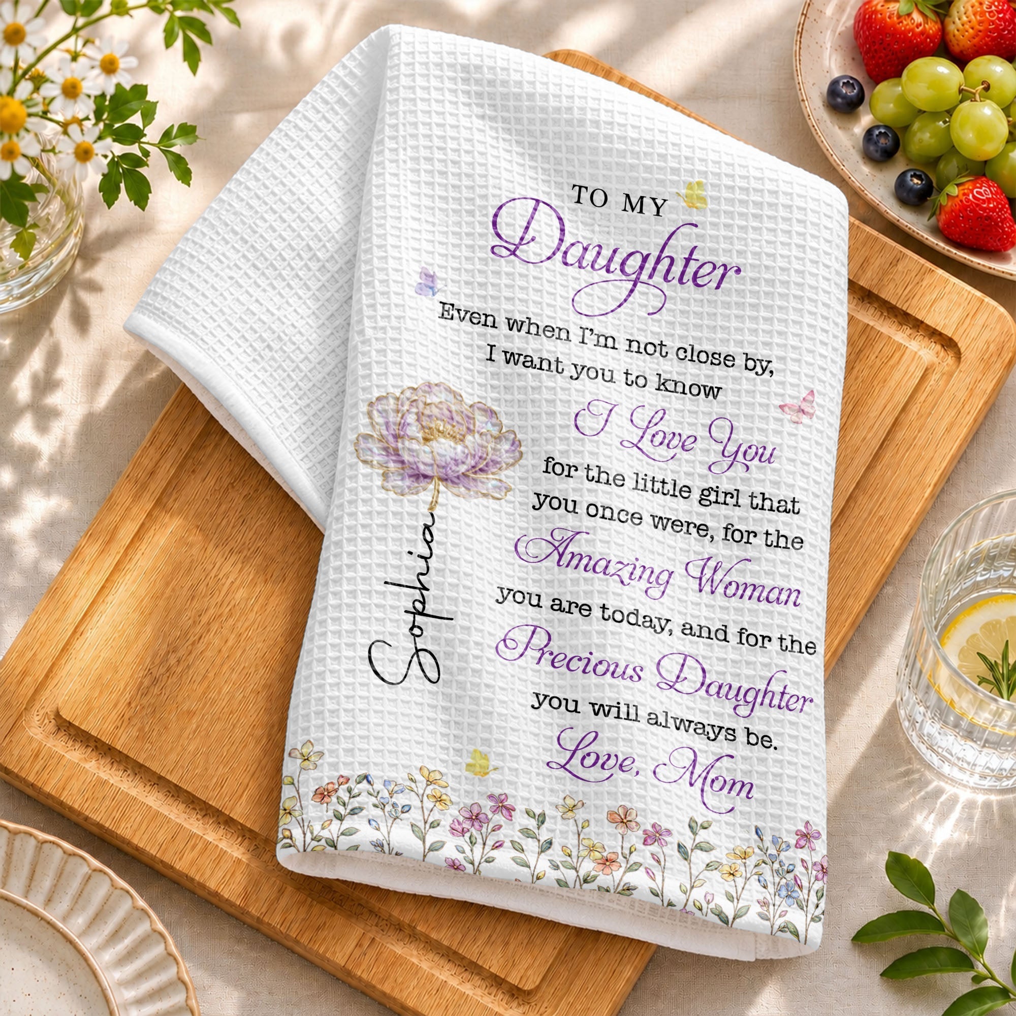 Personalized Kitchen Towel for Daughter with Butterflies Gift
