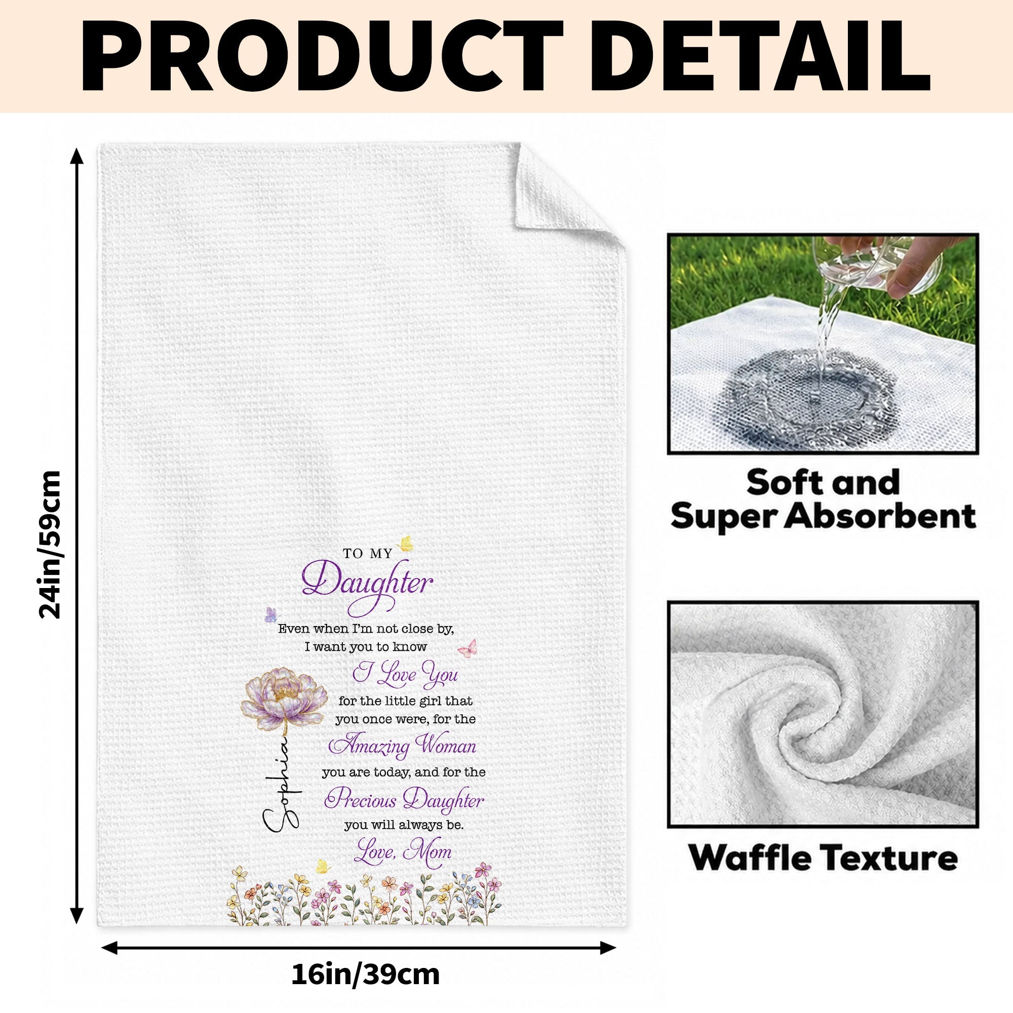 Personalized Kitchen Towel for Daughter with Butterflies Gift