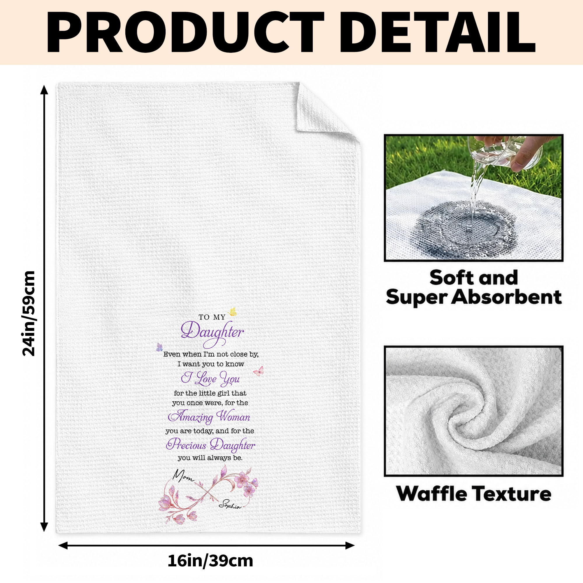 Personalized Kitchen Towel for Daughter Infinity Flowers Gift