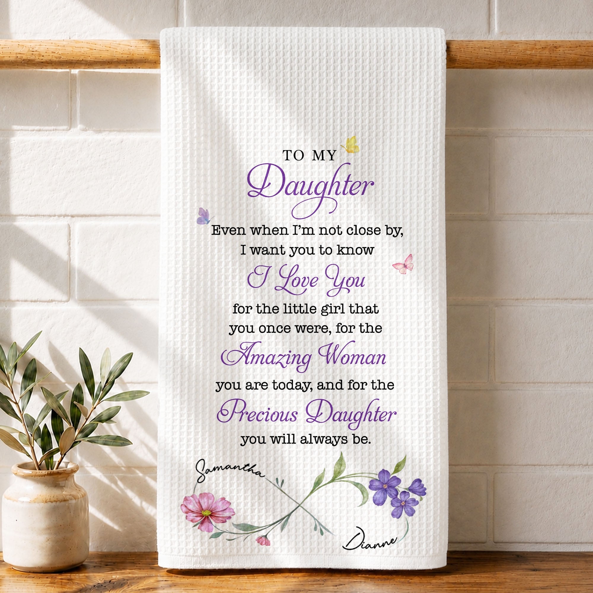 Personalized Kitchen Towel Gift for Daughter with Butterflies