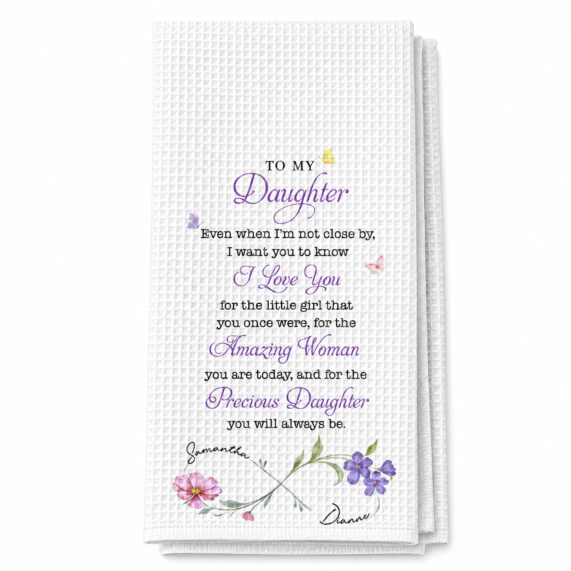 Personalized Kitchen Towel Gift for Daughter with Butterflies