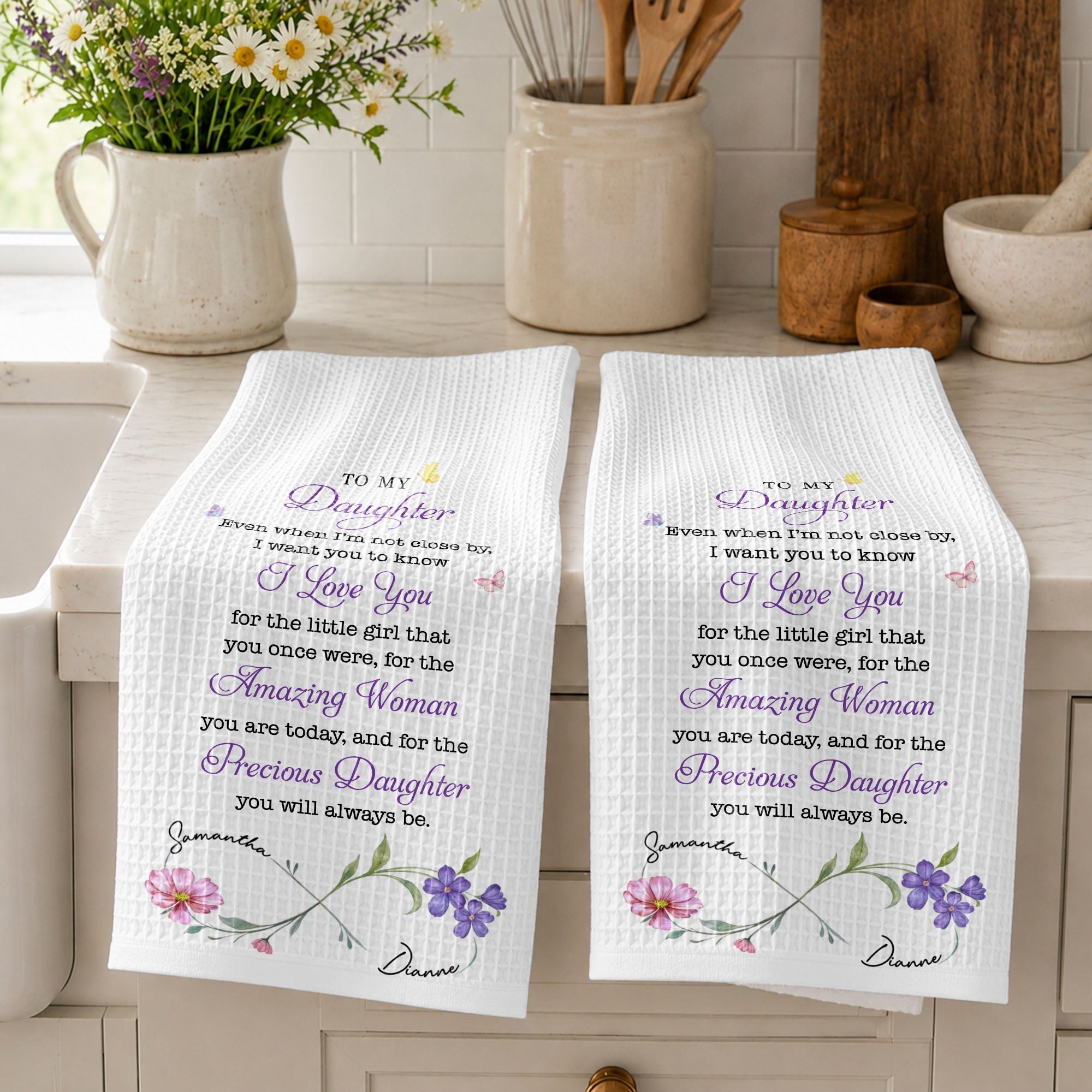 Personalized Kitchen Towel Gift for Daughter with Butterflies