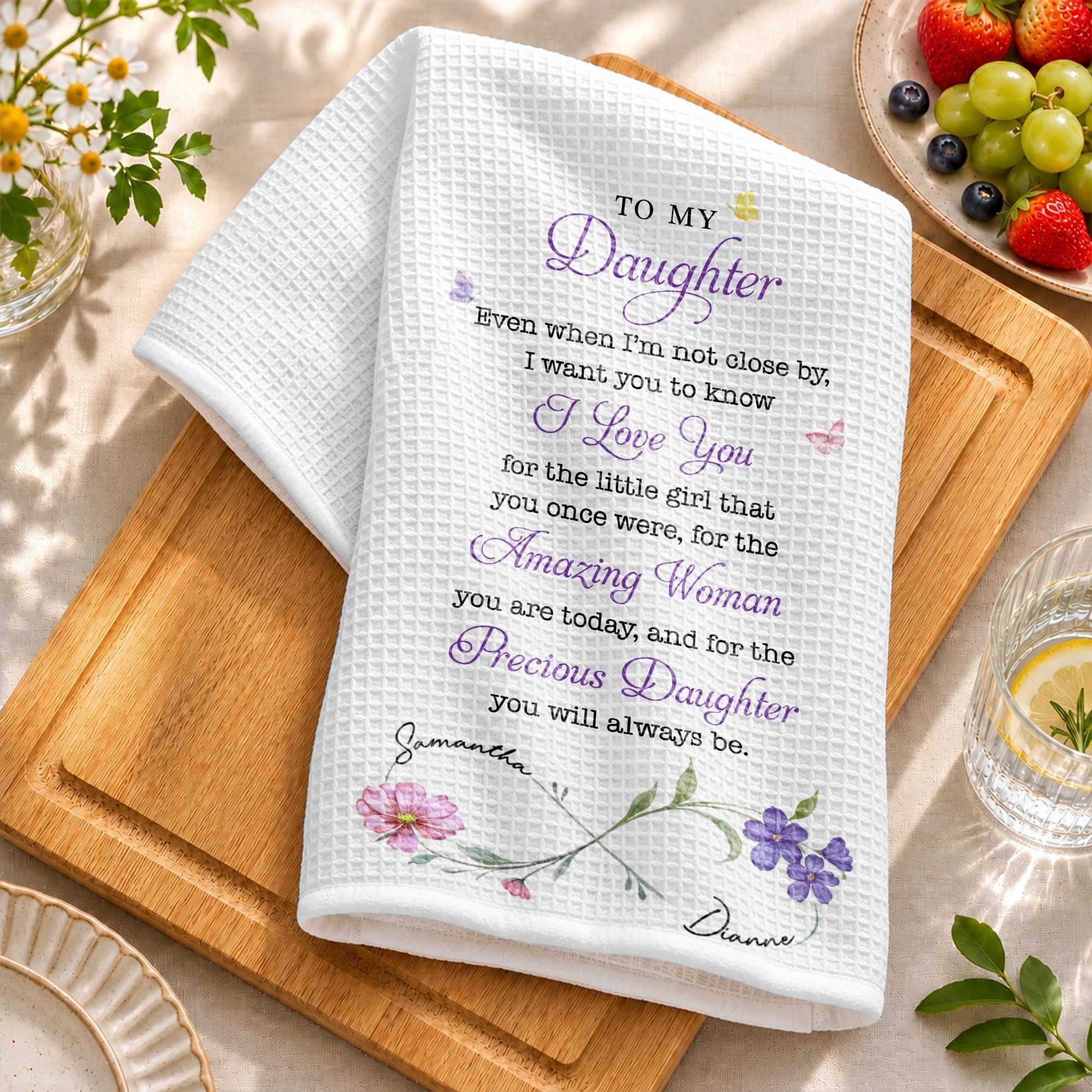 Personalized Kitchen Towel Gift for Daughter with Butterflies