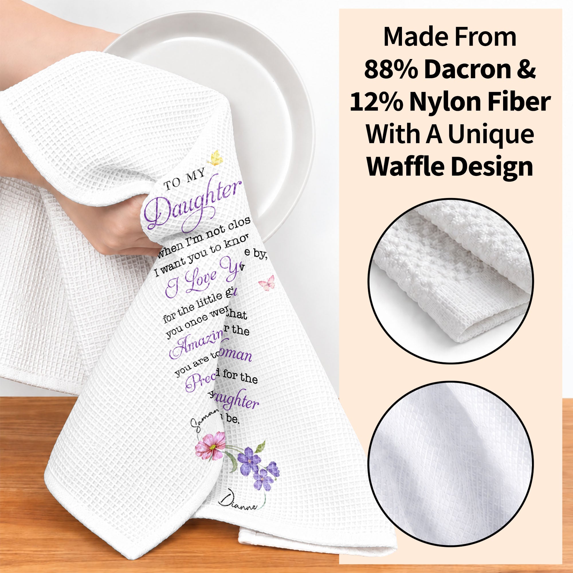 Personalized Kitchen Towel Gift for Daughter with Butterflies