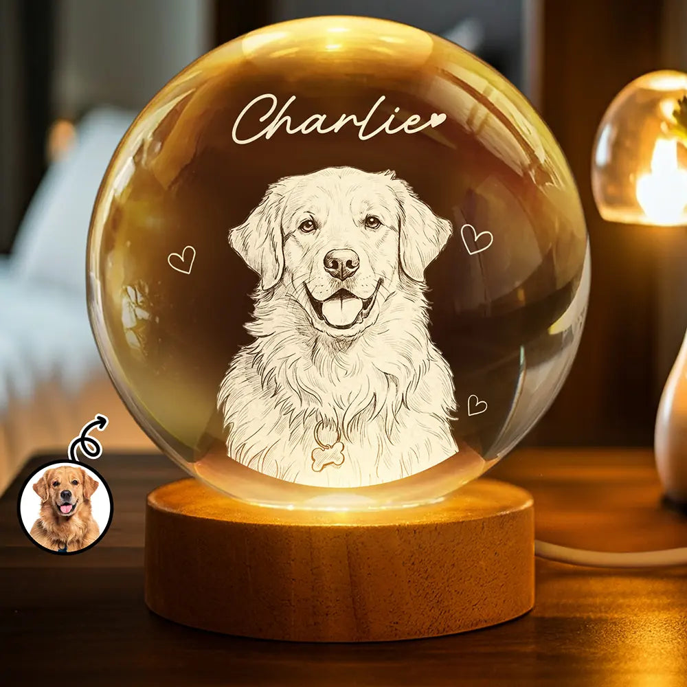 Personalized Dad Photo Crystal Globe Lamp Custom Engraved Gift