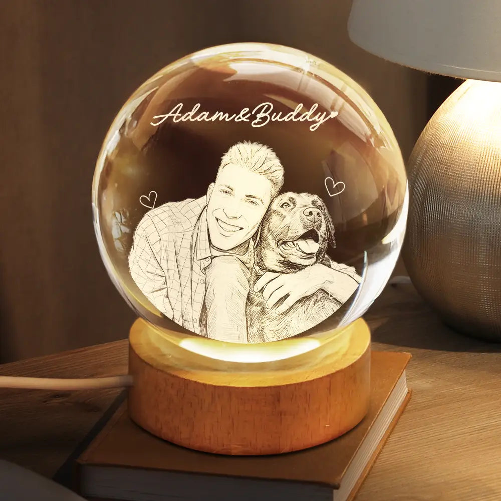 Personalized Dad Photo Crystal Globe Lamp Custom Engraved Gift