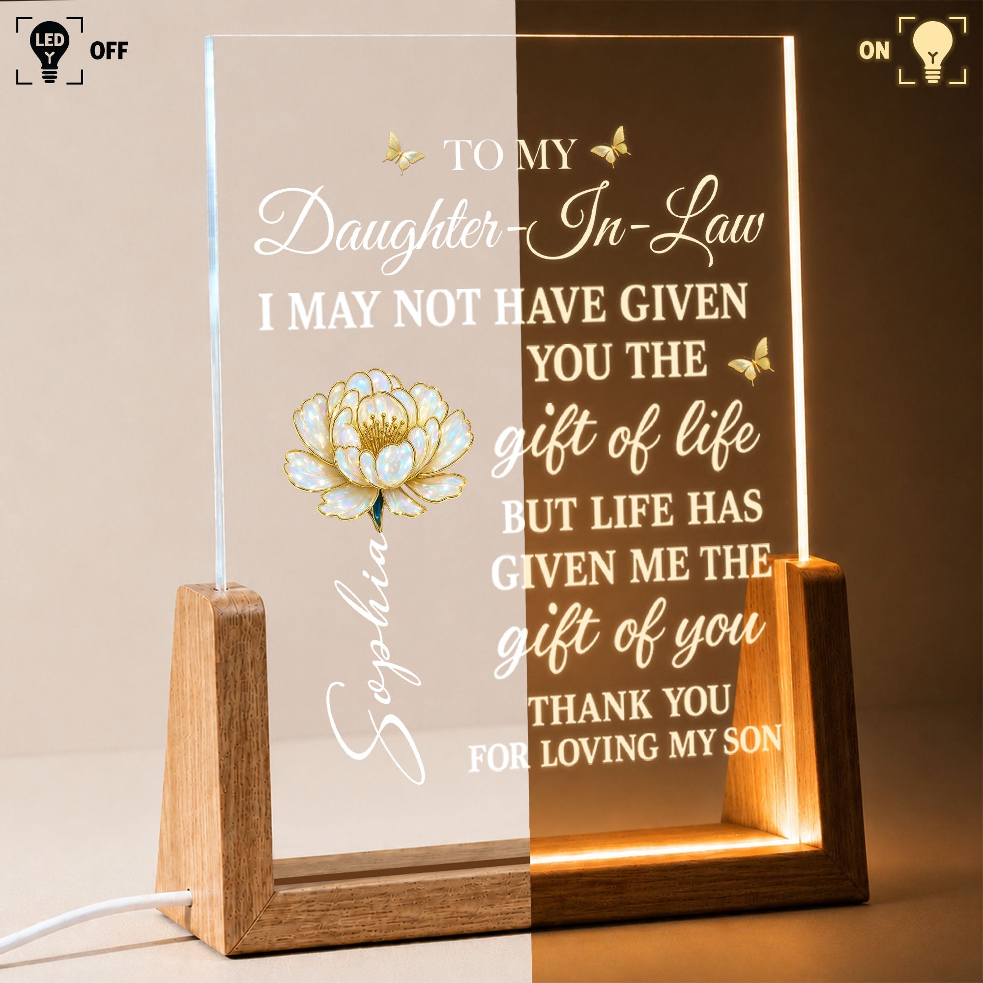 Personalized Acrylic Night Light Custom Gift for Daughter-in-Law