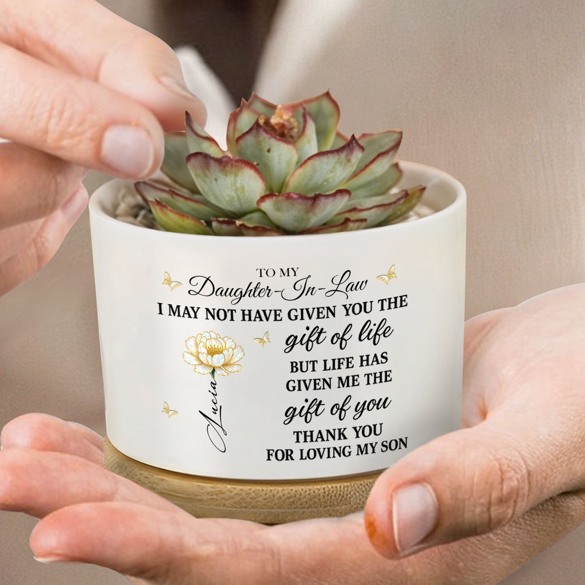 Personalized Ceramic Plant Pot Custom Gift for Daughter-in-Law