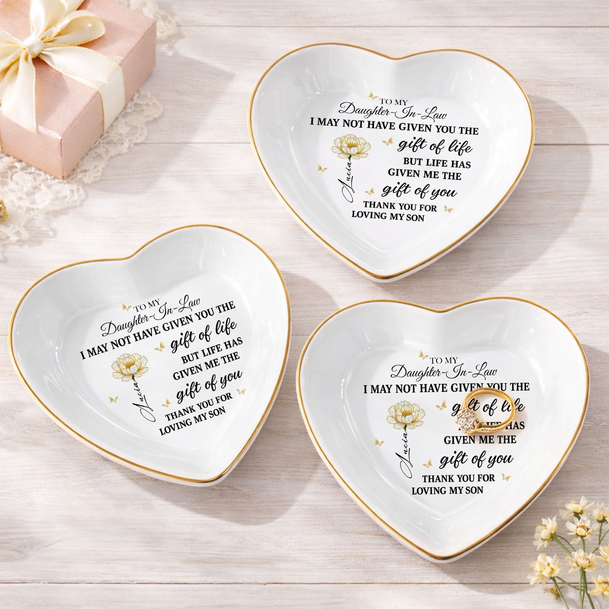 Personalized Heart-Shaped Jewelry Dish Custom Name Gift for Daughter-in-Law