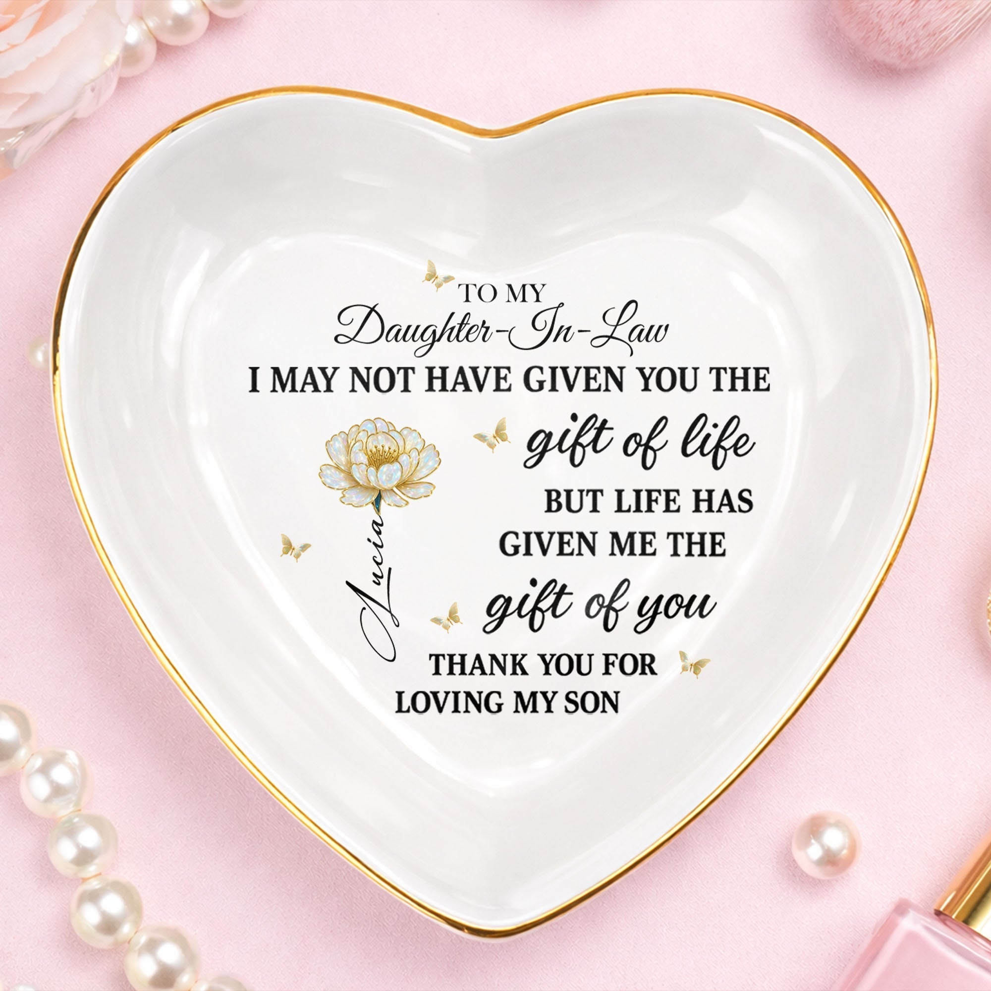 Personalized Heart-Shaped Jewelry Dish Custom Name Gift for Daughter-in-Law