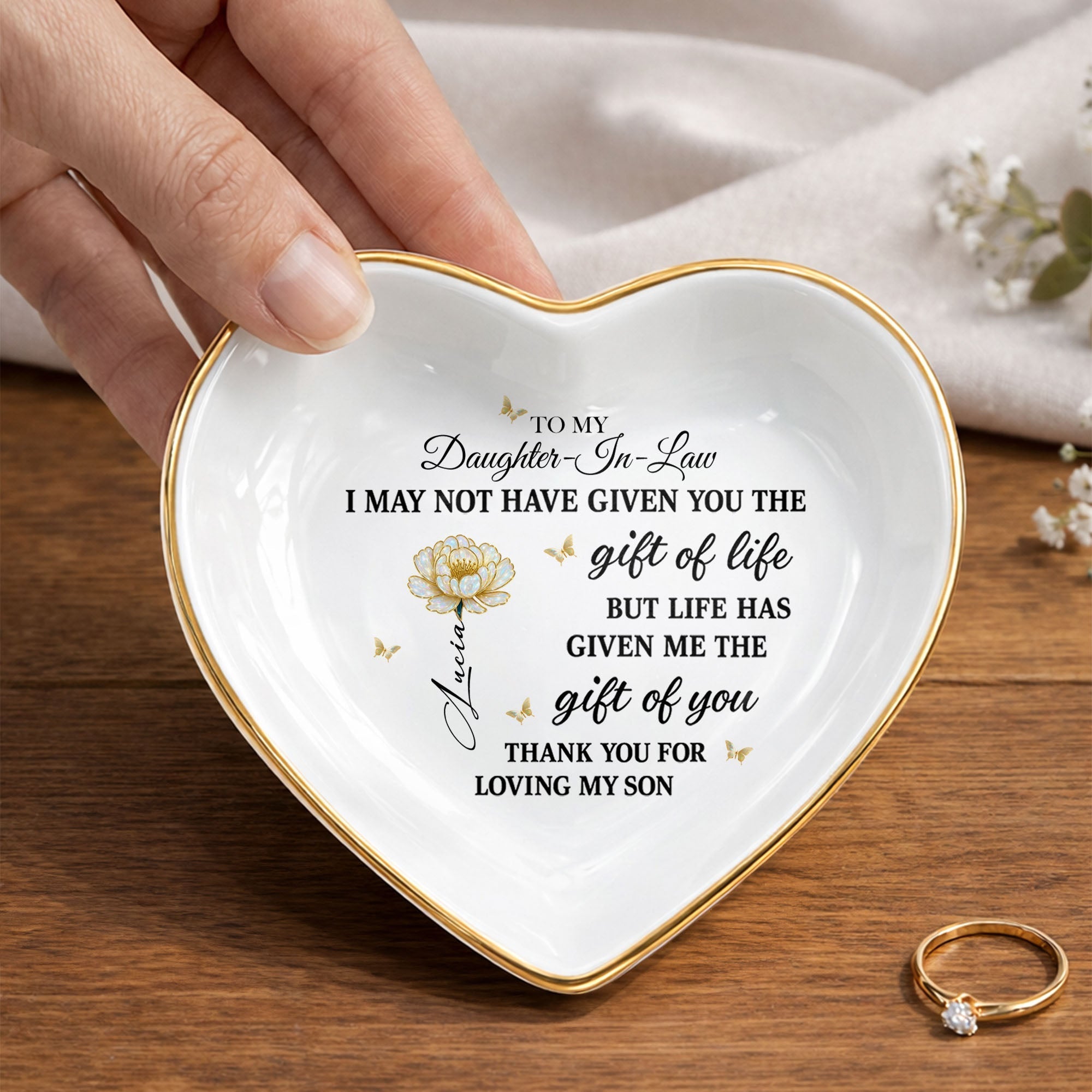 Personalized Heart-Shaped Jewelry Dish Custom Name Gift for Daughter-in-Law